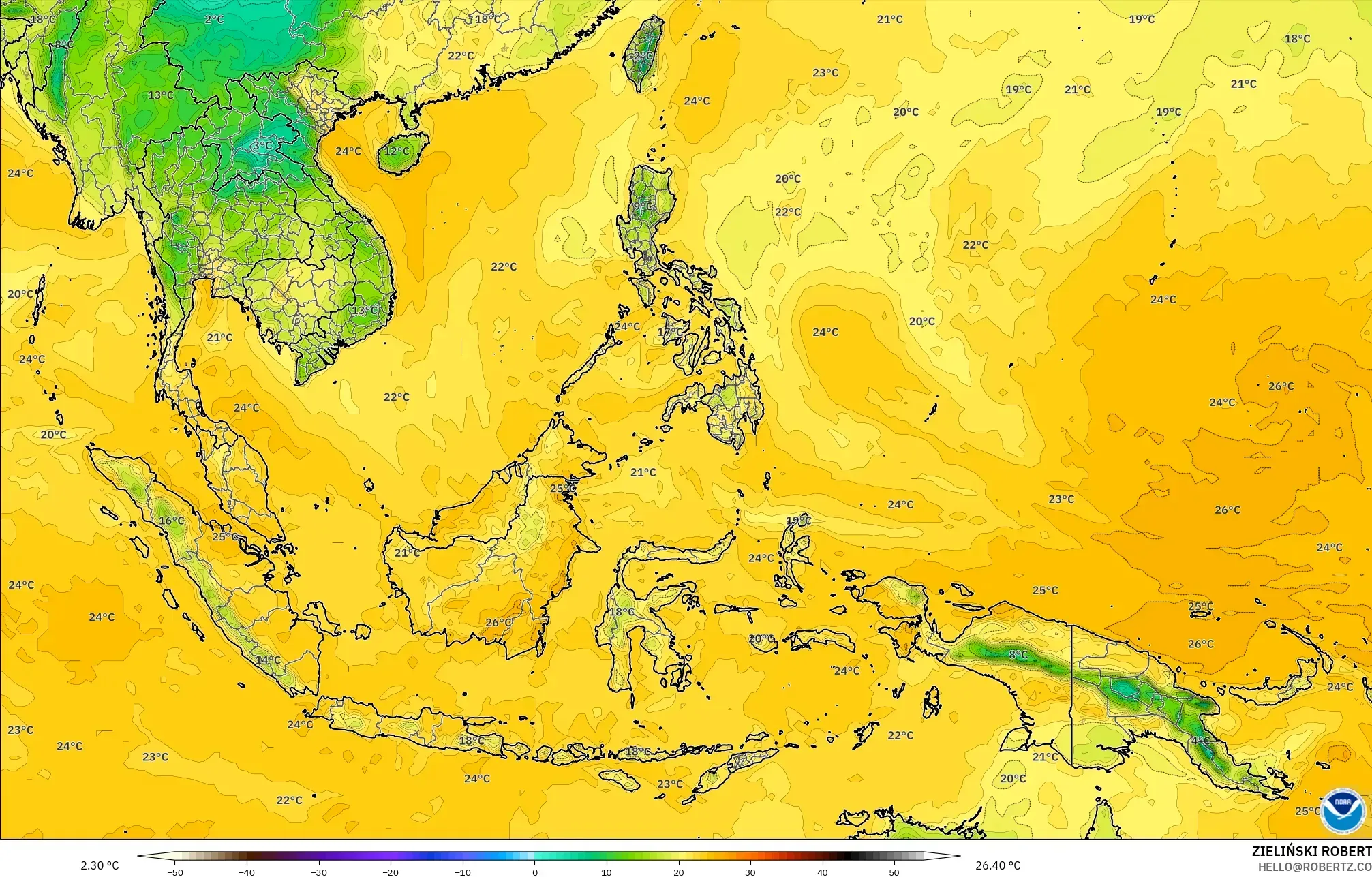 GFS model - Asia Tenggara, Takat Embun 2 m