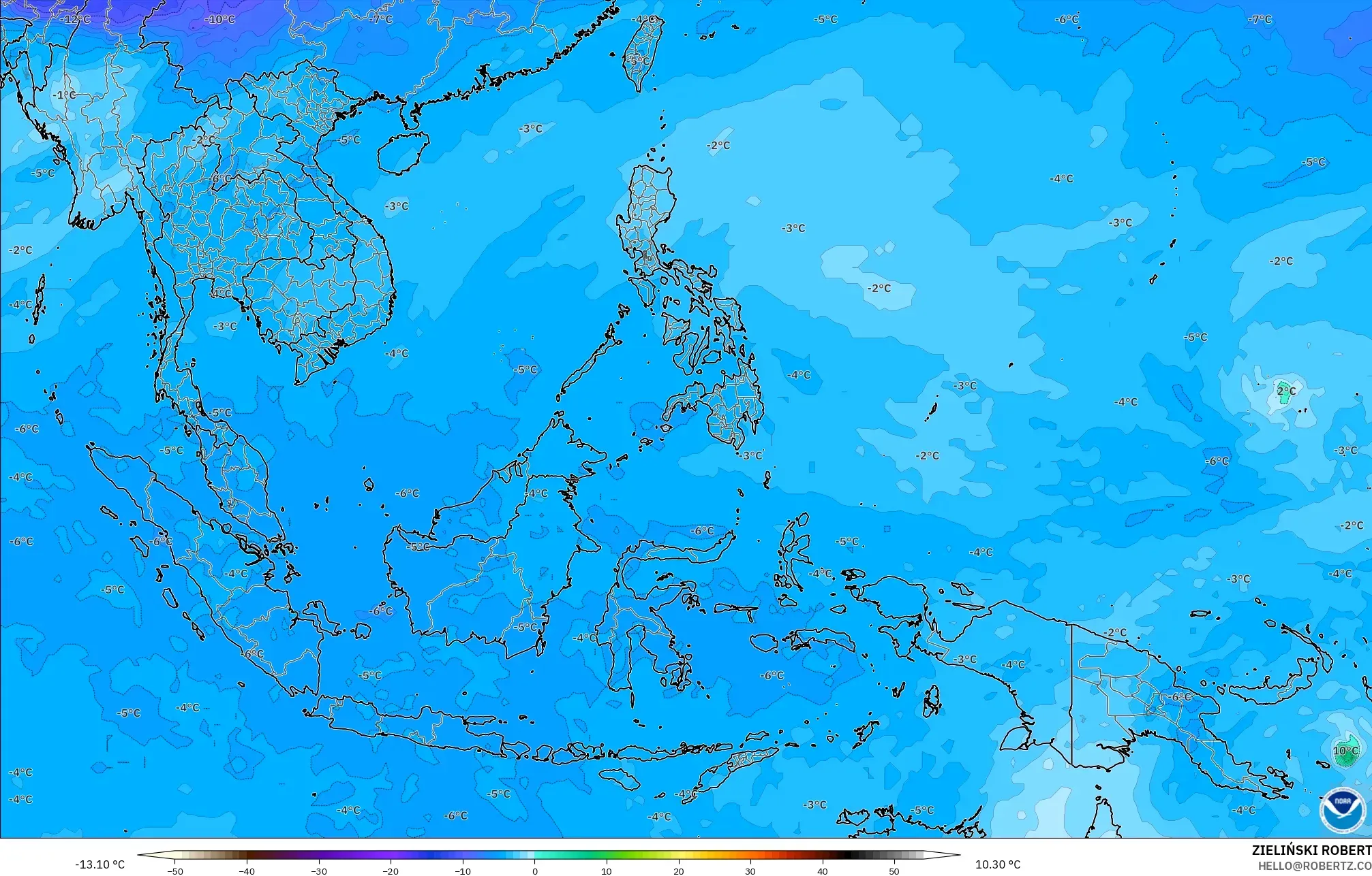 GFS model - Asia Tenggara, Suhu 500 hPa