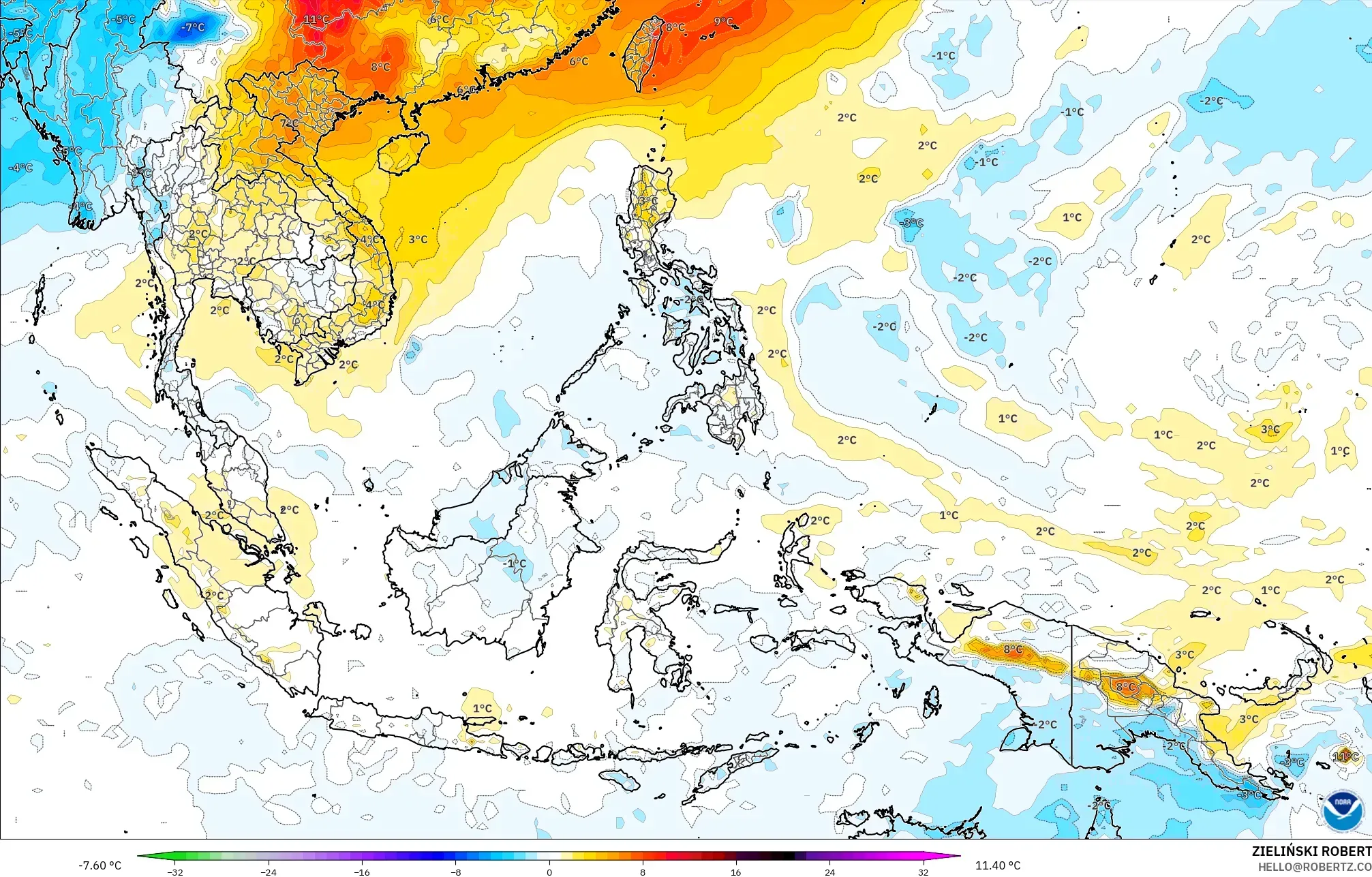 GFS model - Asia Tenggara, Anomali Suhu 850 hPa