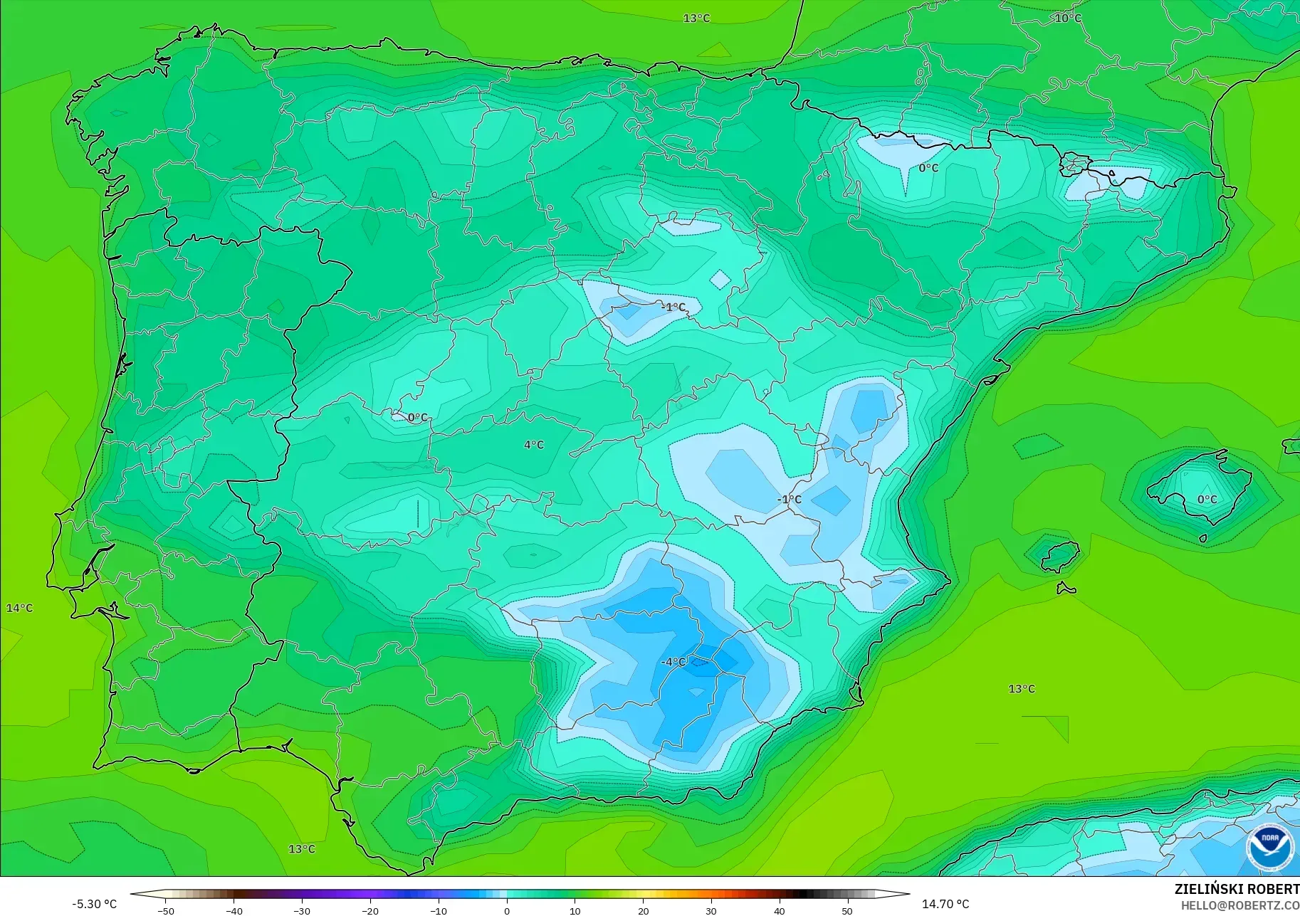 GFS model - Sepanyol, Takat Embun 2 m