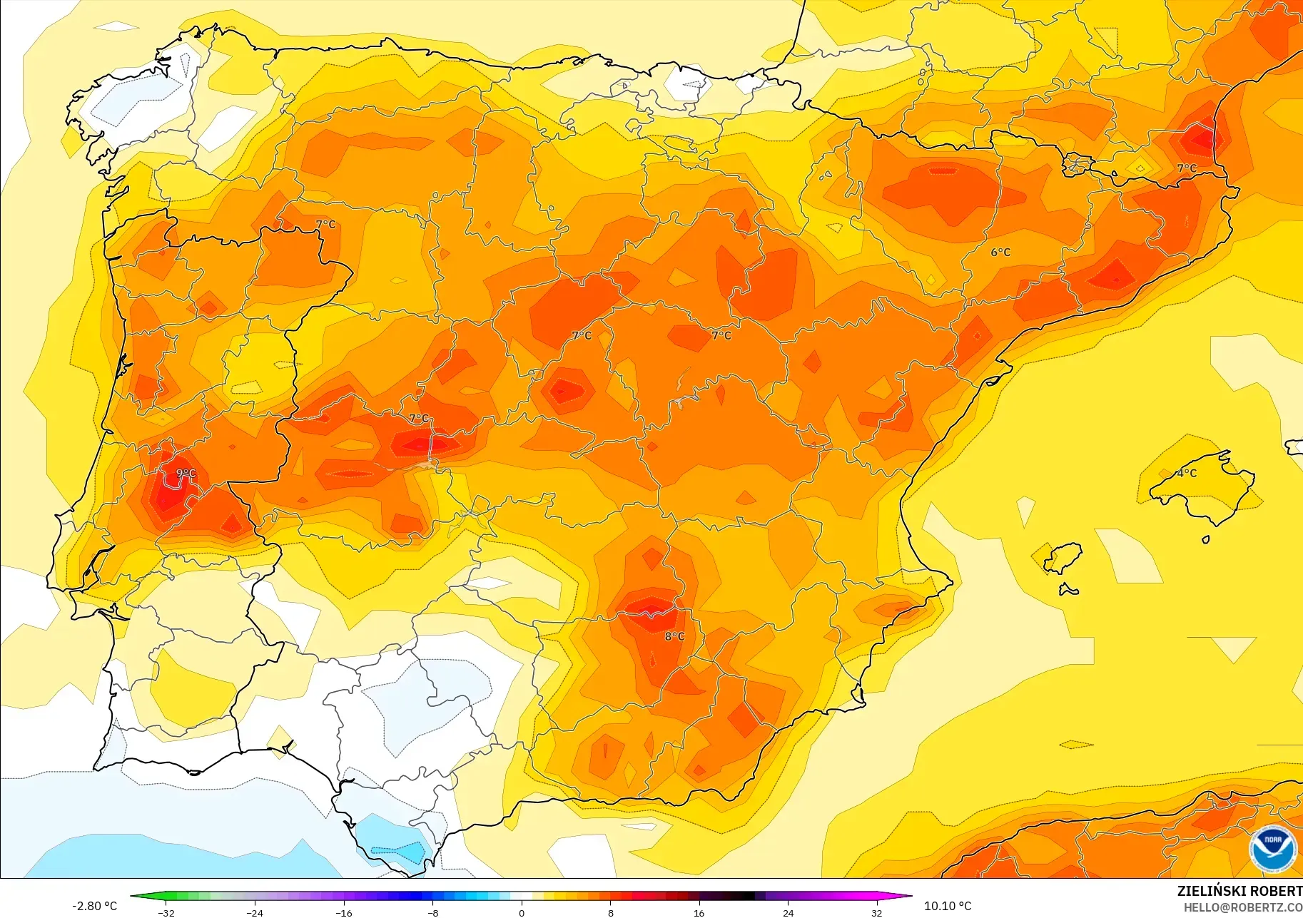 GFS model - Sepanyol, Anomali Suhu 2 m