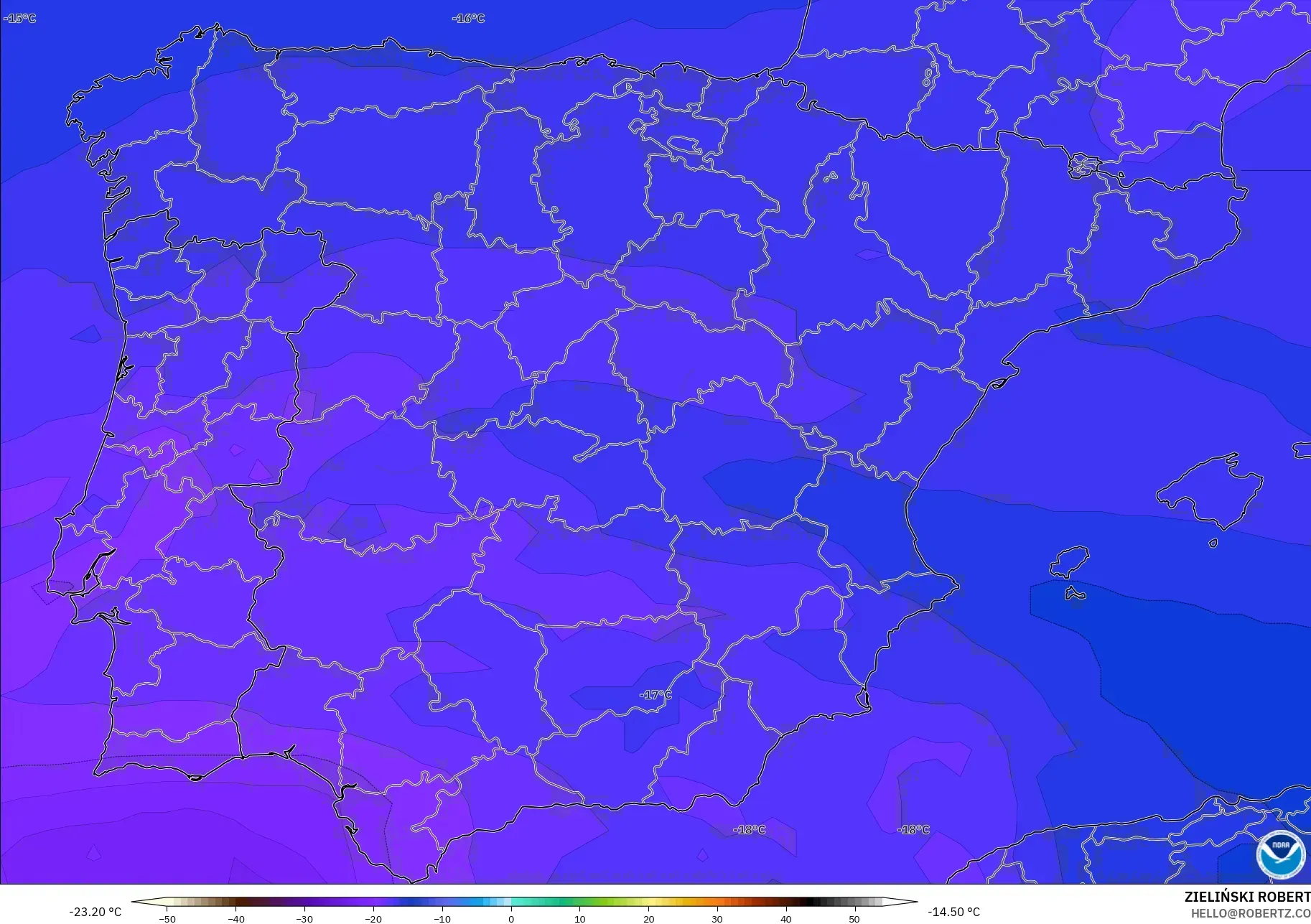 GFS model - Sepanyol, Suhu 500 hPa