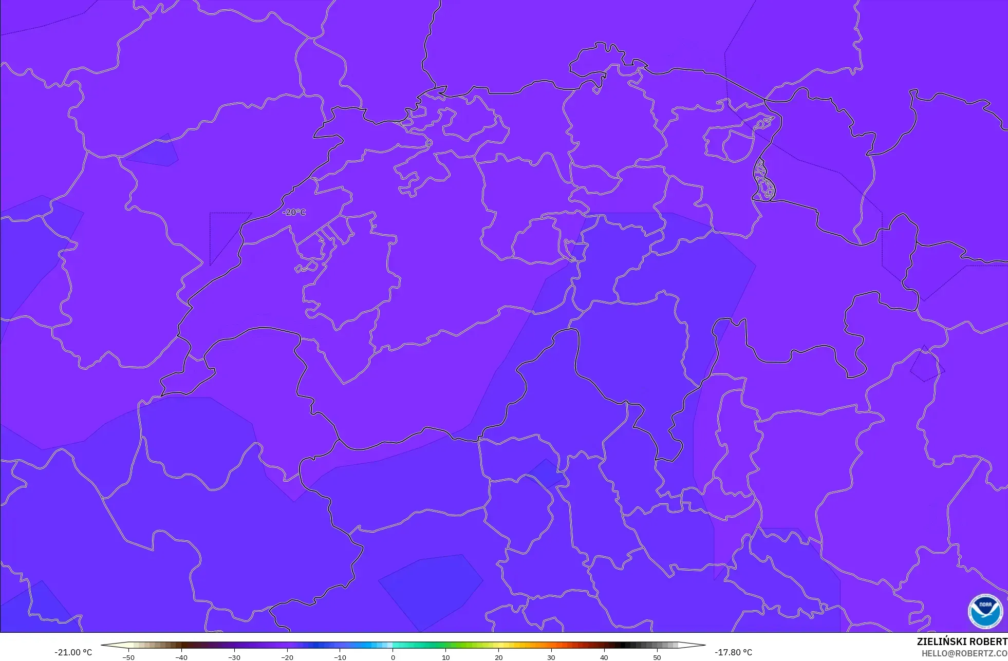 GFS model - Switzerland, Suhu 500 hPa