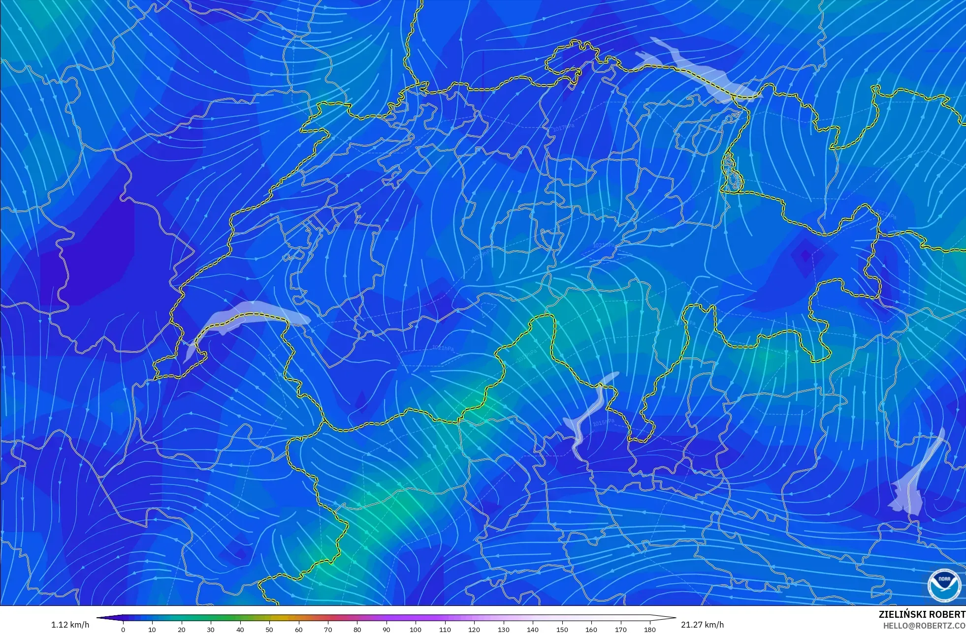 GFS model - Switzerland, Angin 10 m