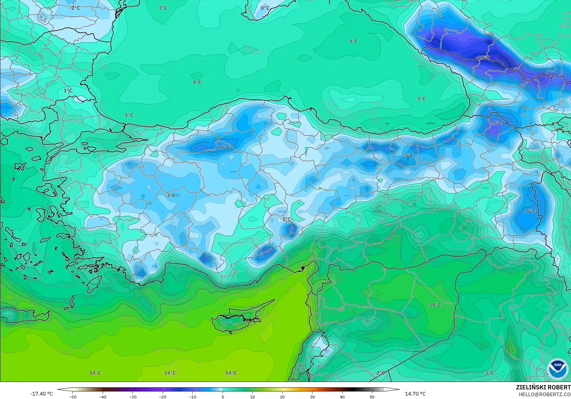 GFS model - Turki, Takat Embun 2 m