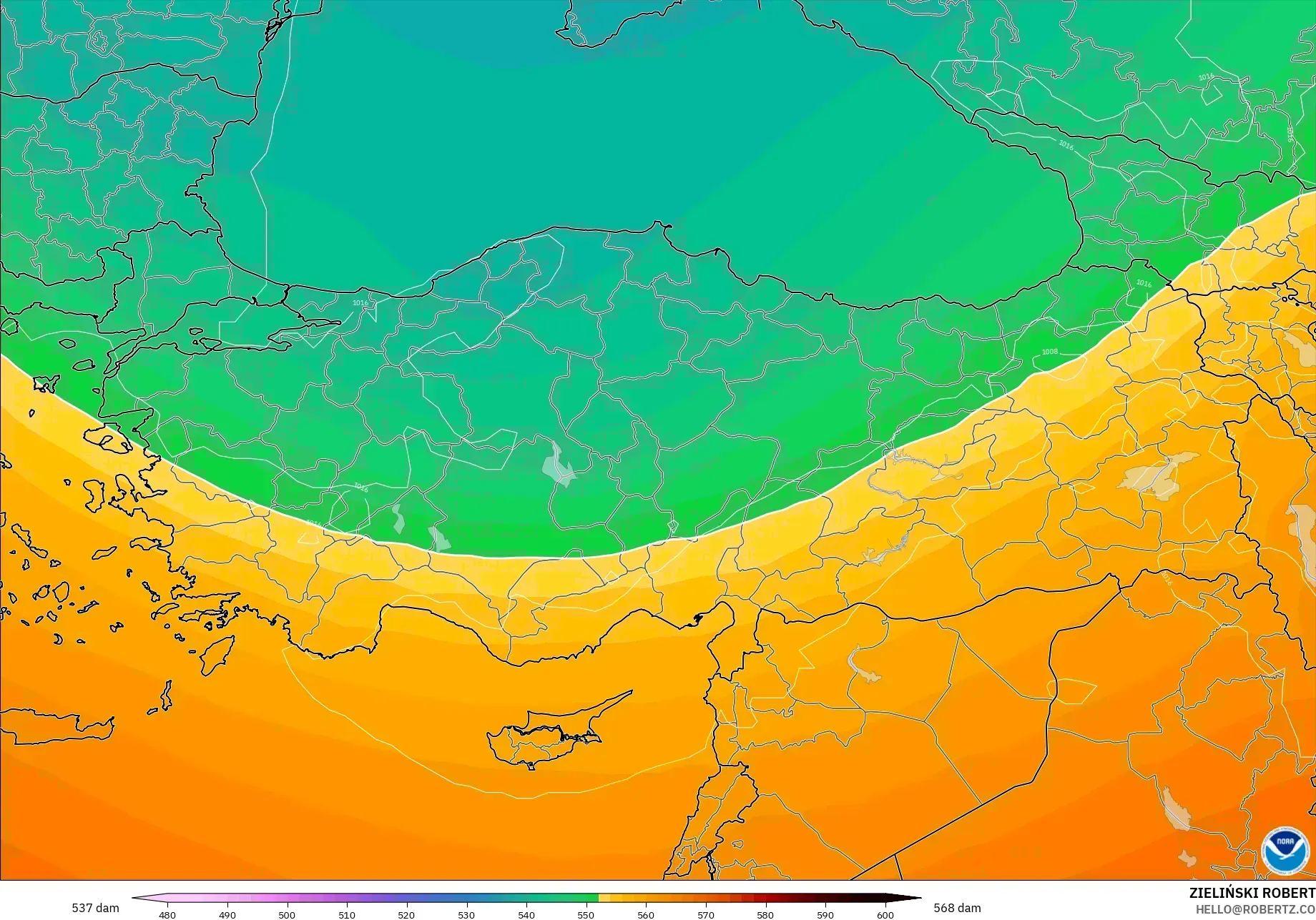 GFS model - Turki, Ketinggian geopotensial pada 500 hPa