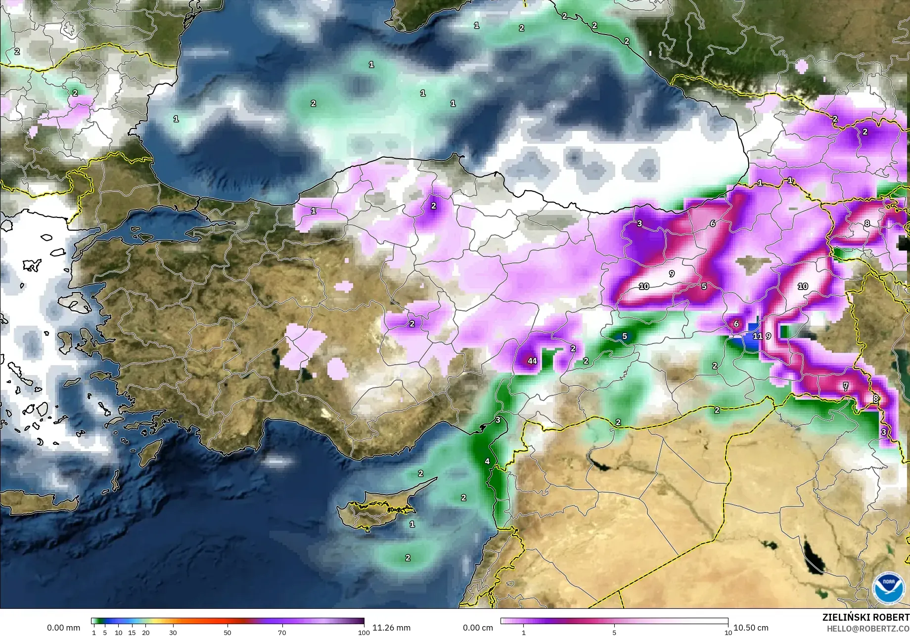 GFS model - Turki, Hujan, Awan dan Tekanan