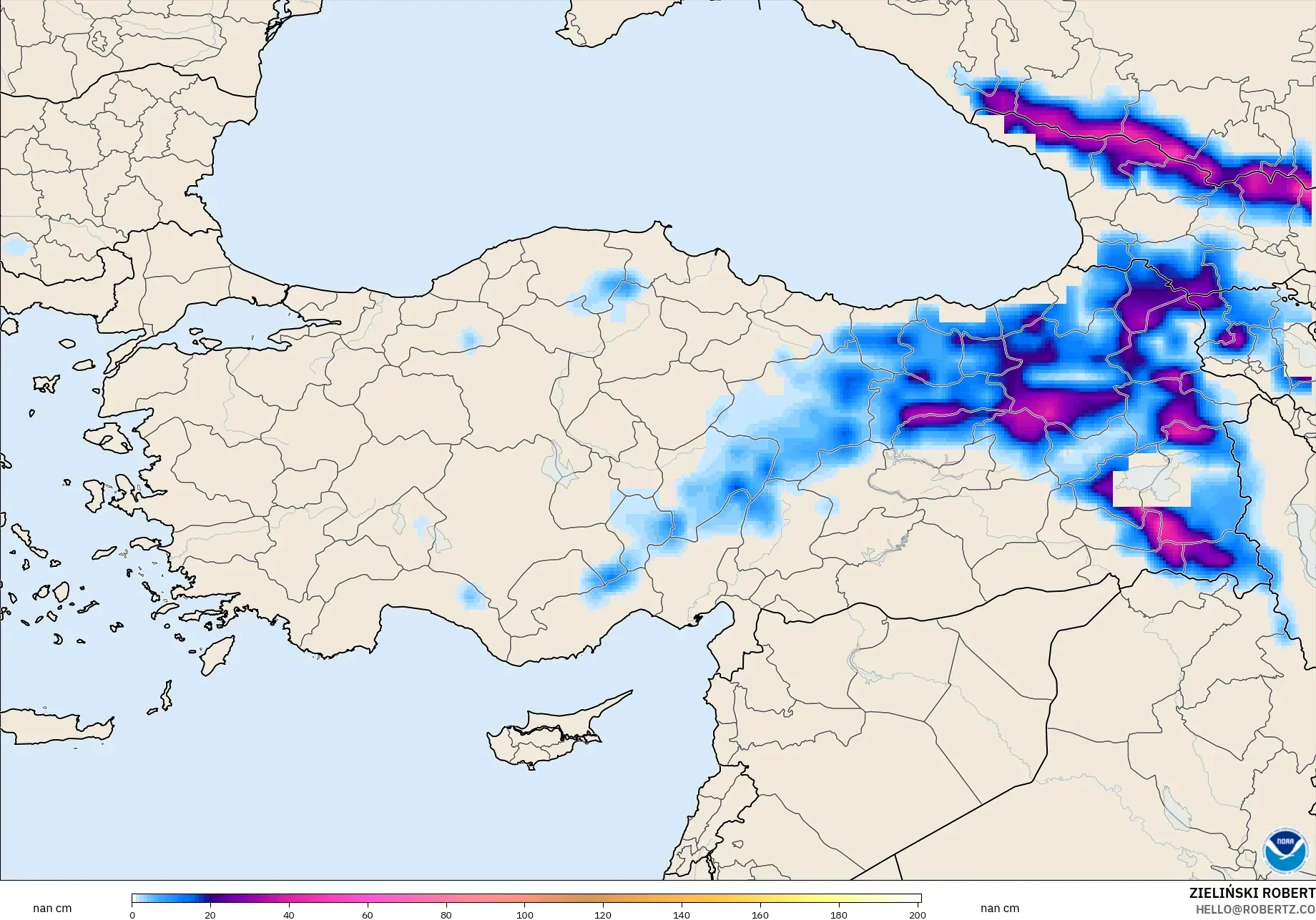 GFS model - Turki, Ketebalan Salji