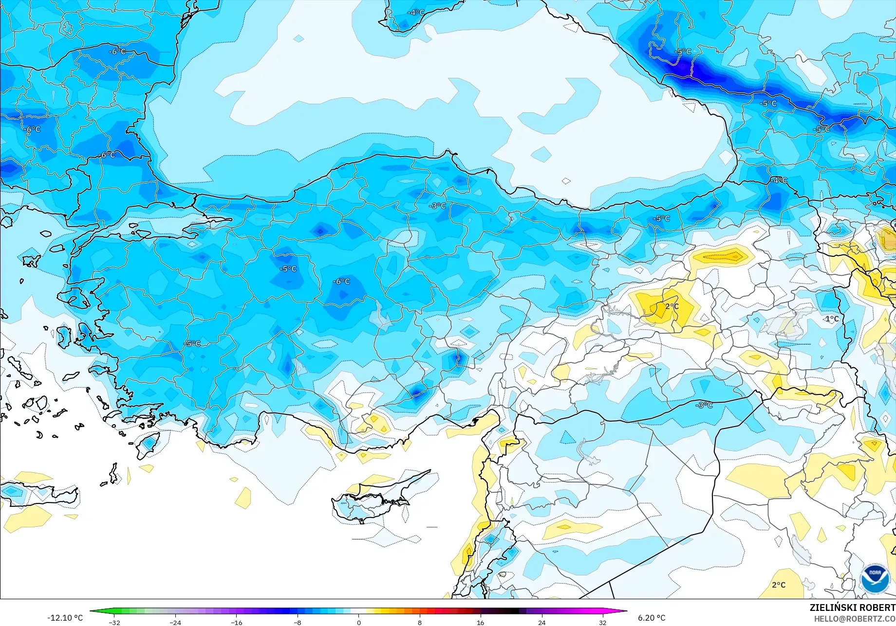 GFS model - Turki, Anomali Suhu 2 m
