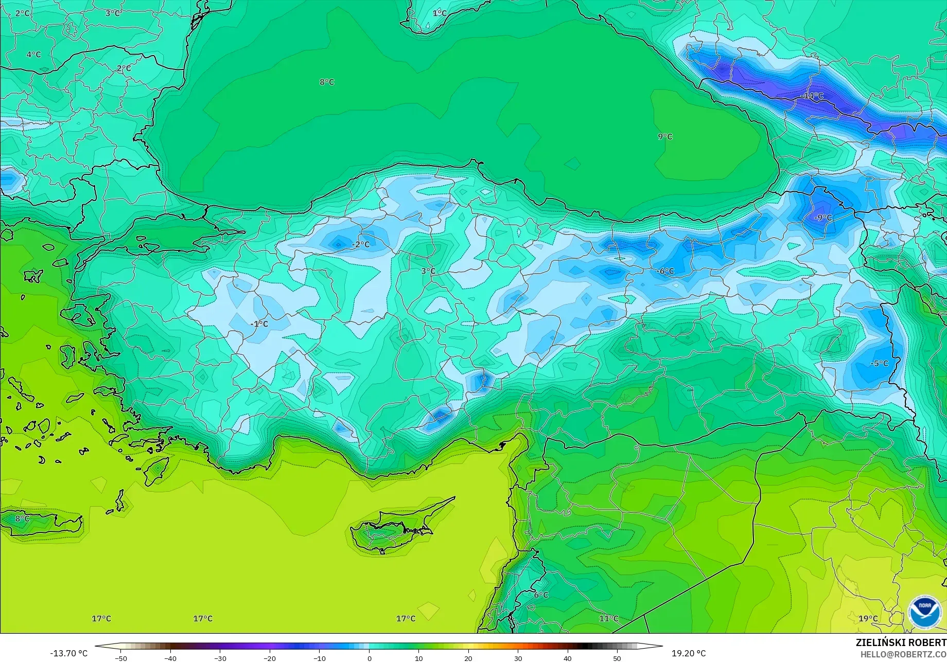 GFS model - Turki, Suhu pada 2 m