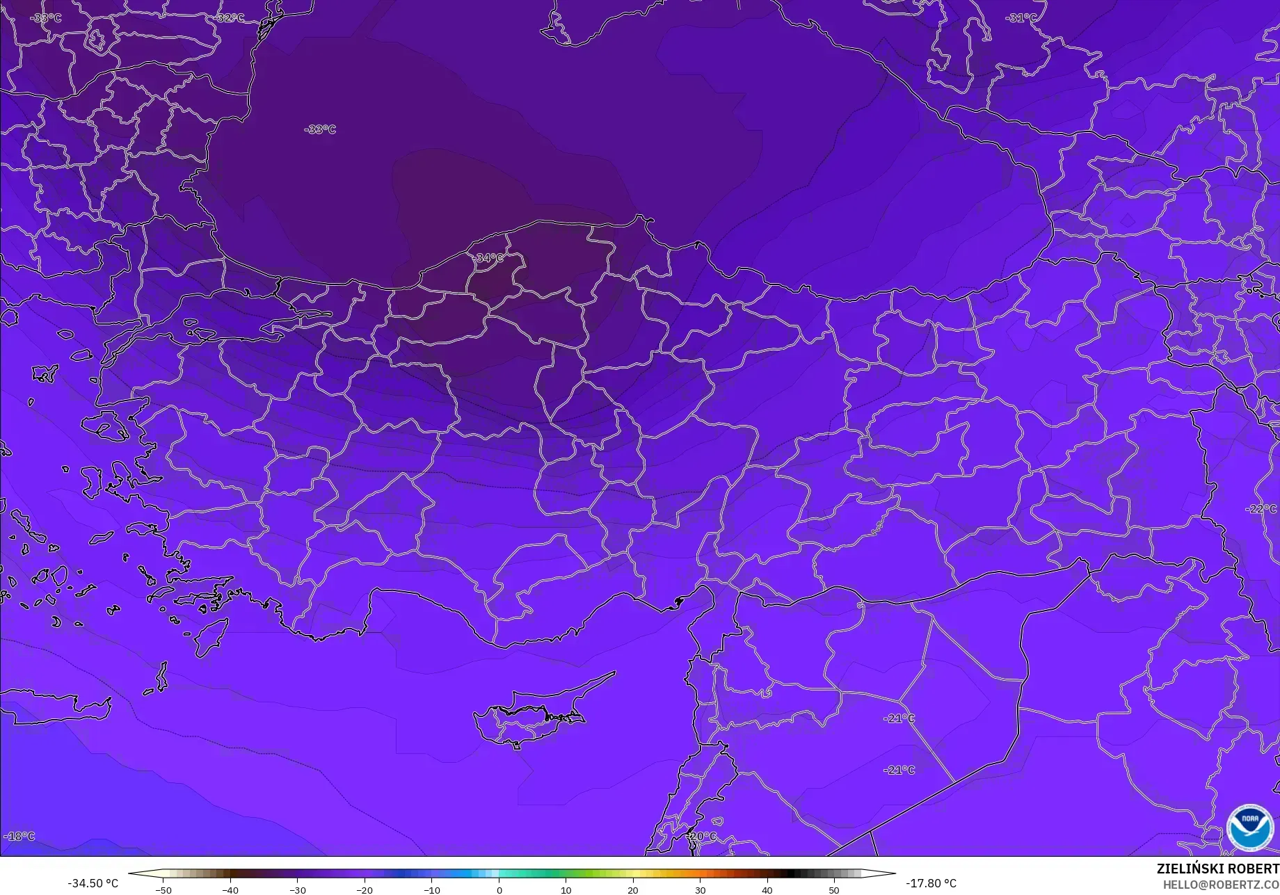 GFS model - Turki, Suhu 500 hPa