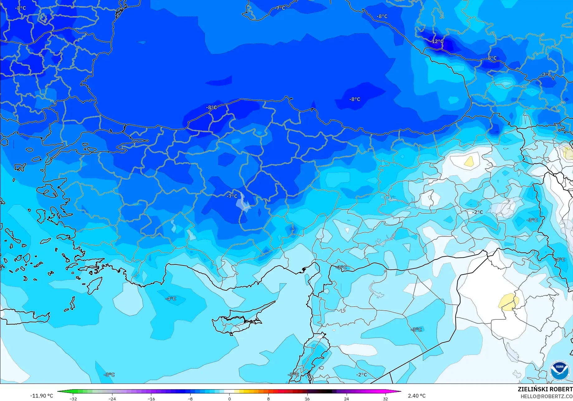 GFS model - Turki, Anomali Suhu 850 hPa
