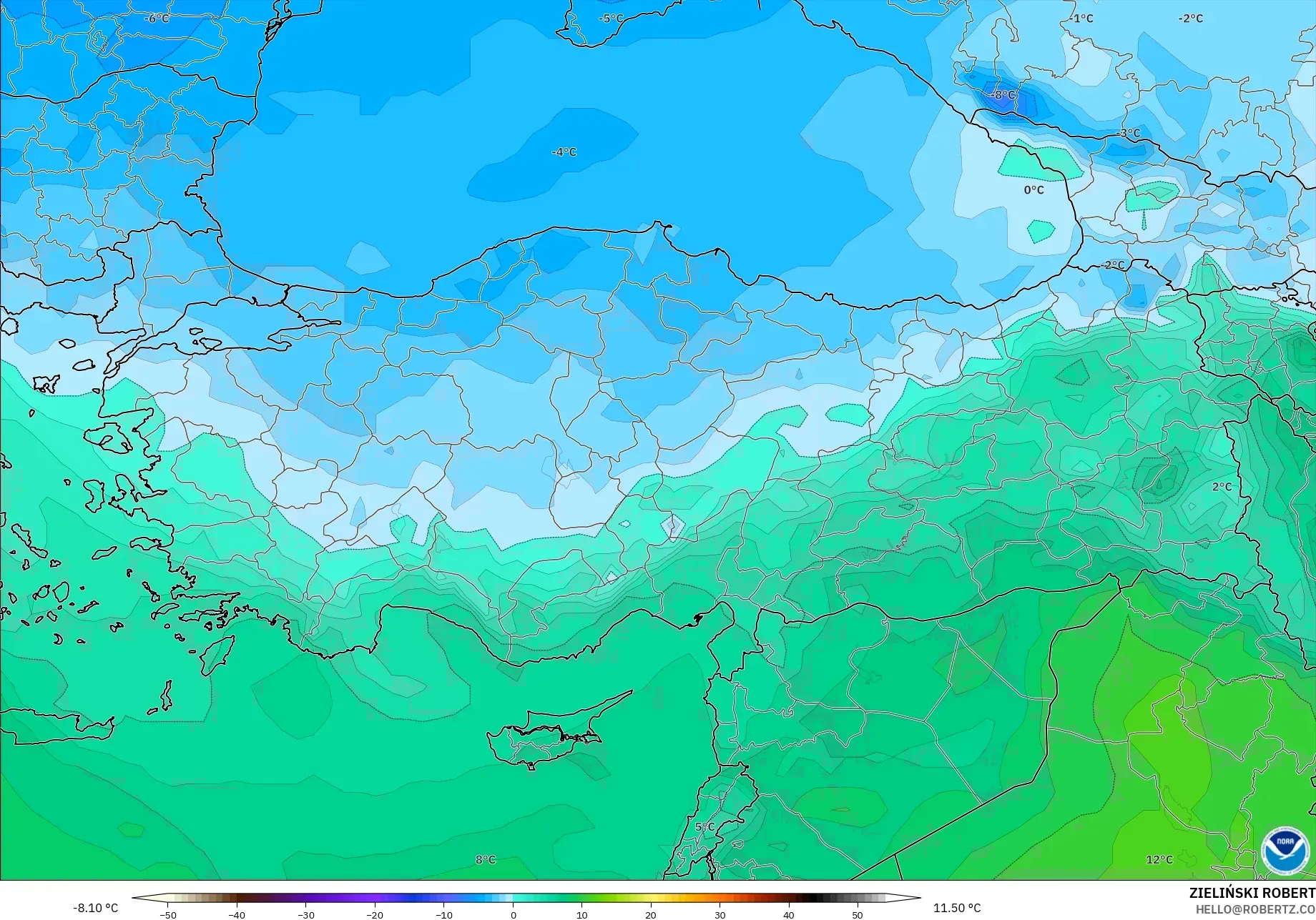 GFS model - Turki, Suhu 850 hPa