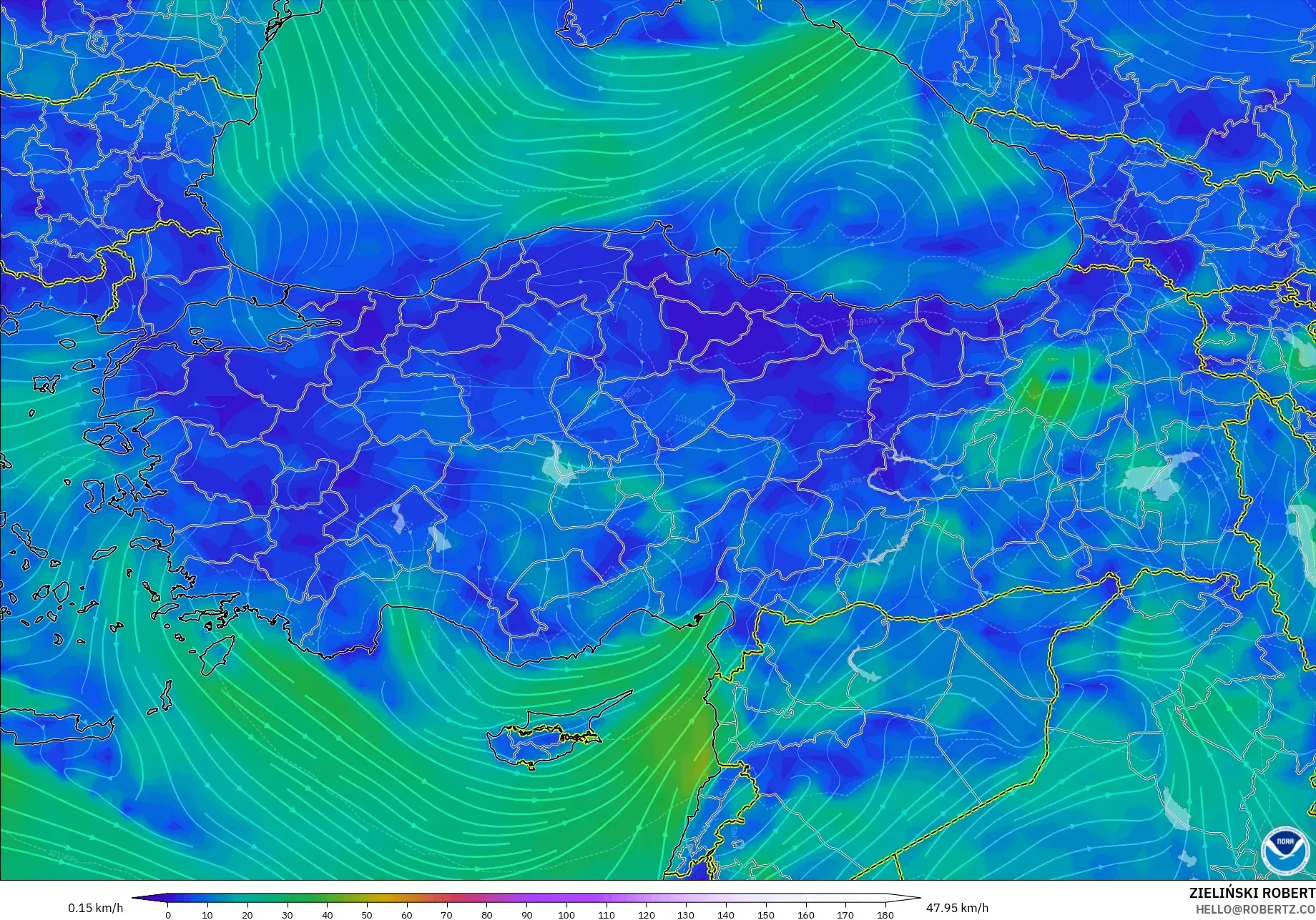 GFS model - Turki, Angin 10 m