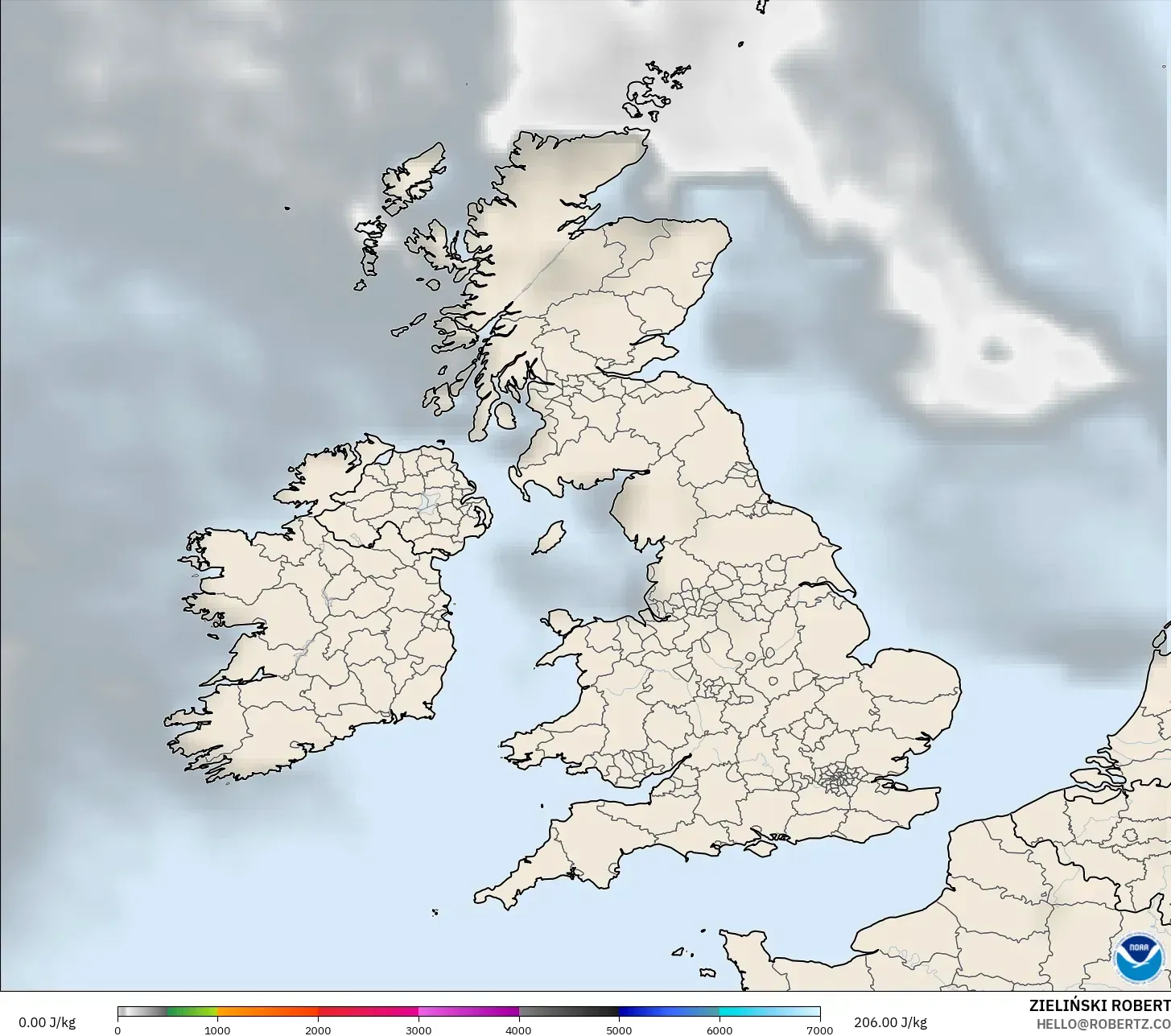 GFS model - United Kingdom, CAPE