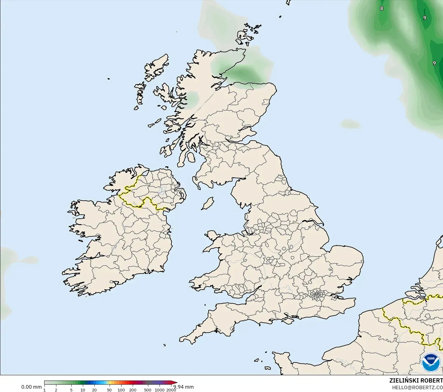 GFS model - United Kingdom, Pengumpulan Hujan
