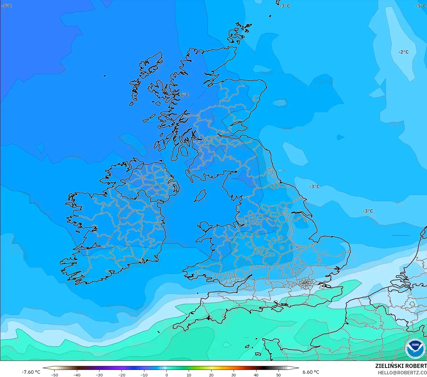 GFS model - United Kingdom, Suhu 850 hPa