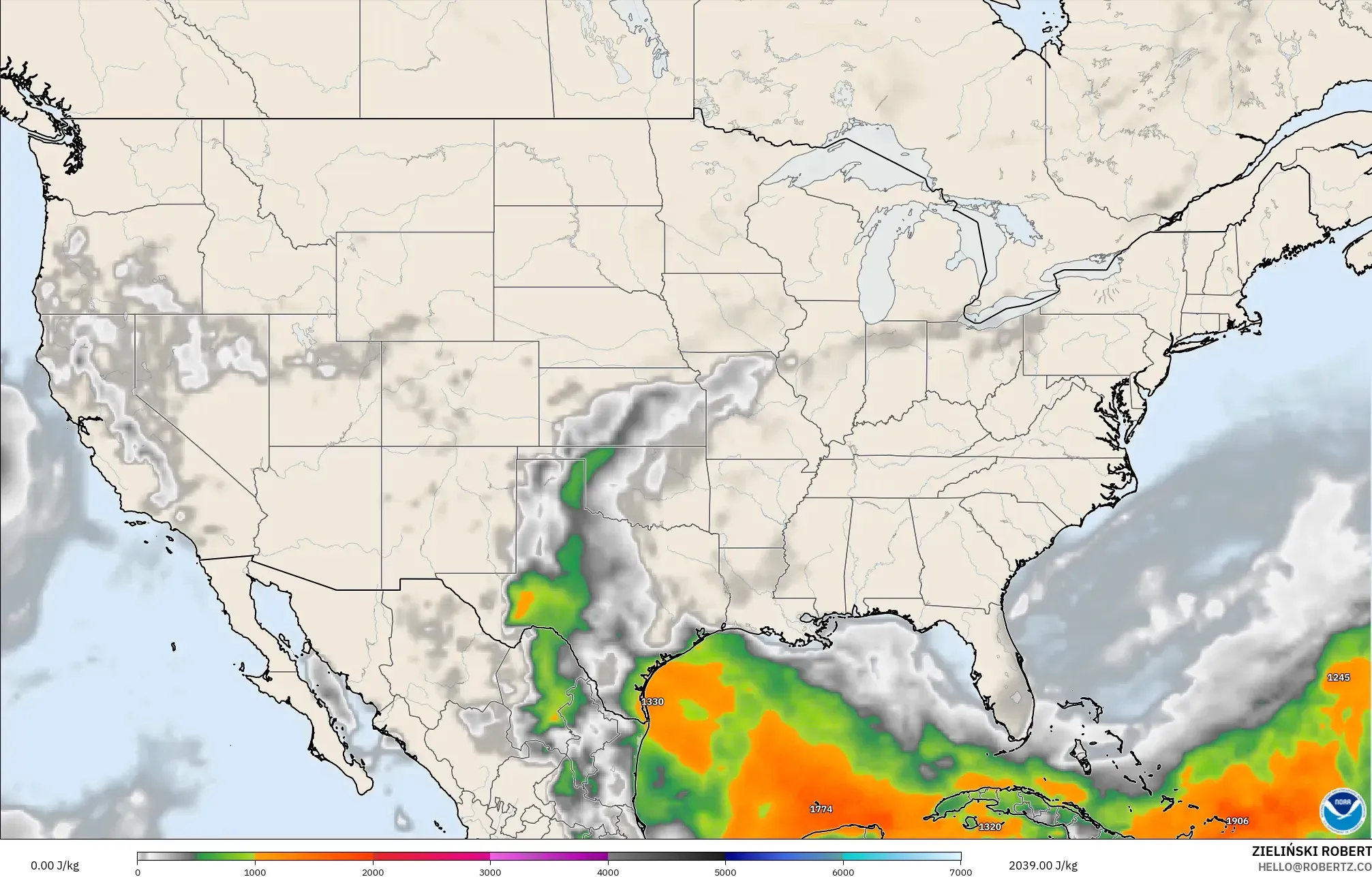 GFS modelo - United States, CAPE