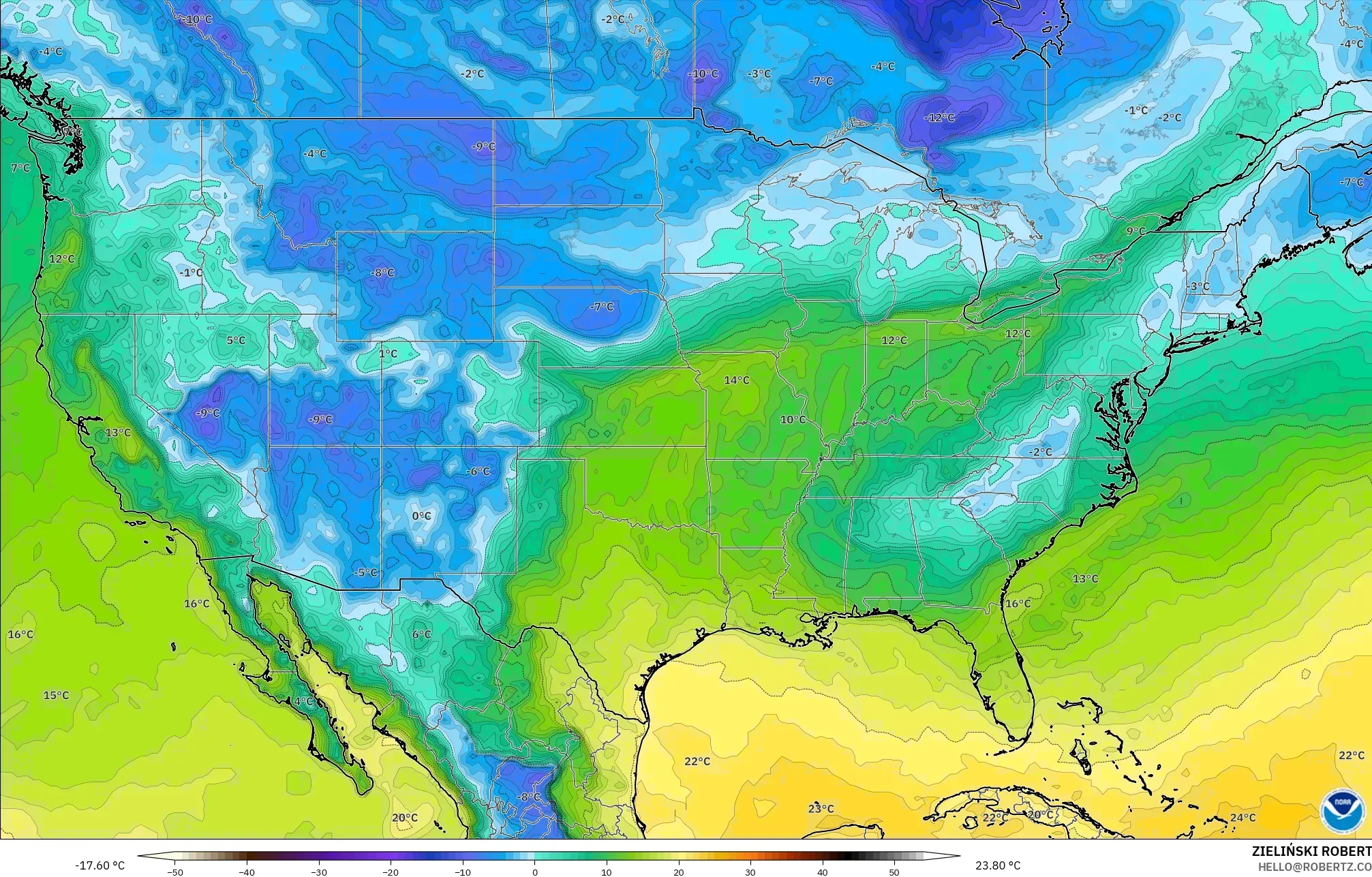 GFS model - Amerika Syarikat, Takat Embun 2 m