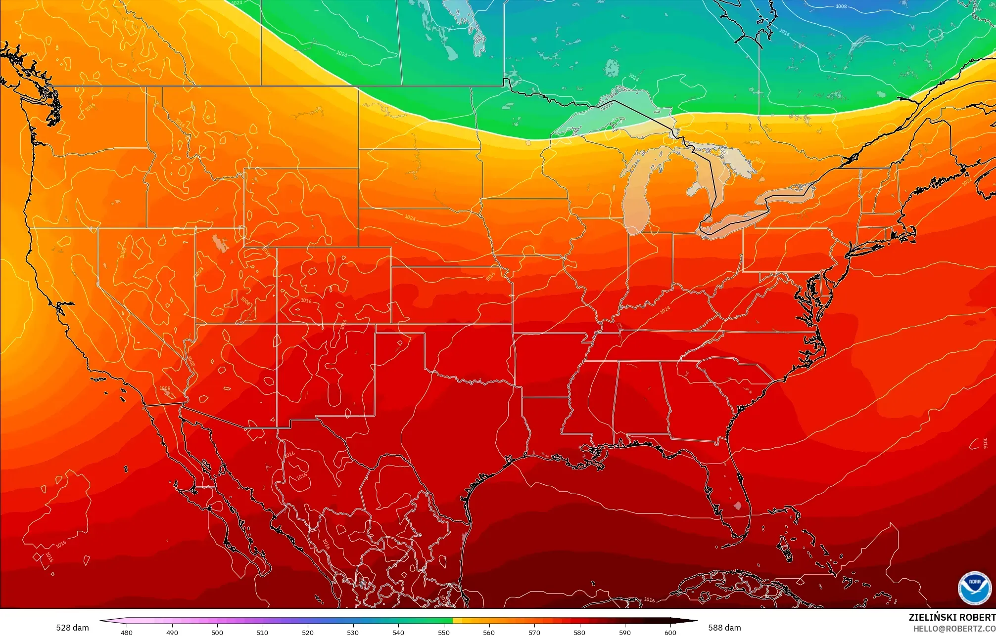 GFS model - Amerika Syarikat, Ketinggian geopotensial pada 500 hPa