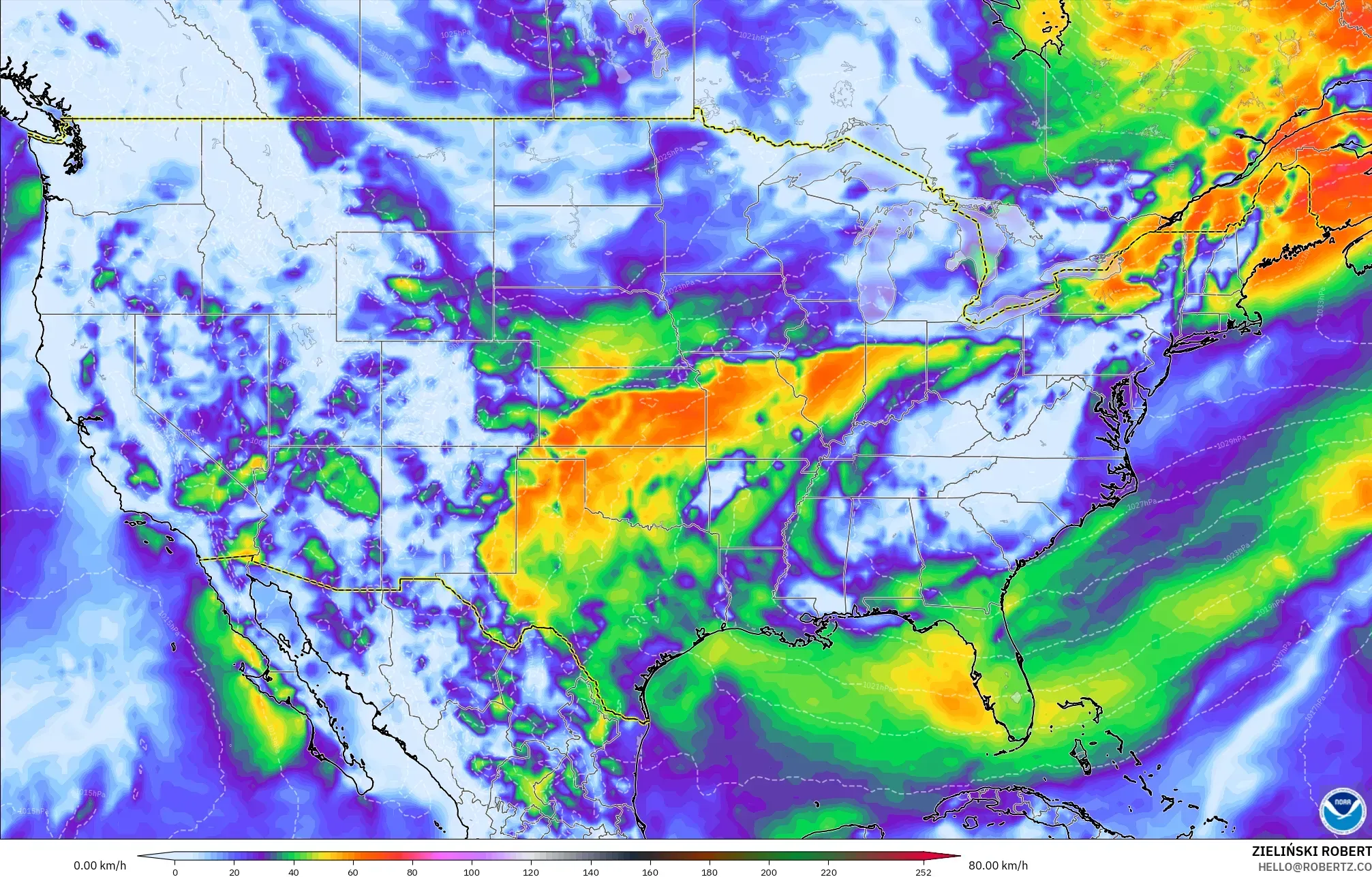 GFS model - Amerika Syarikat, Hembusan Tertinggi
