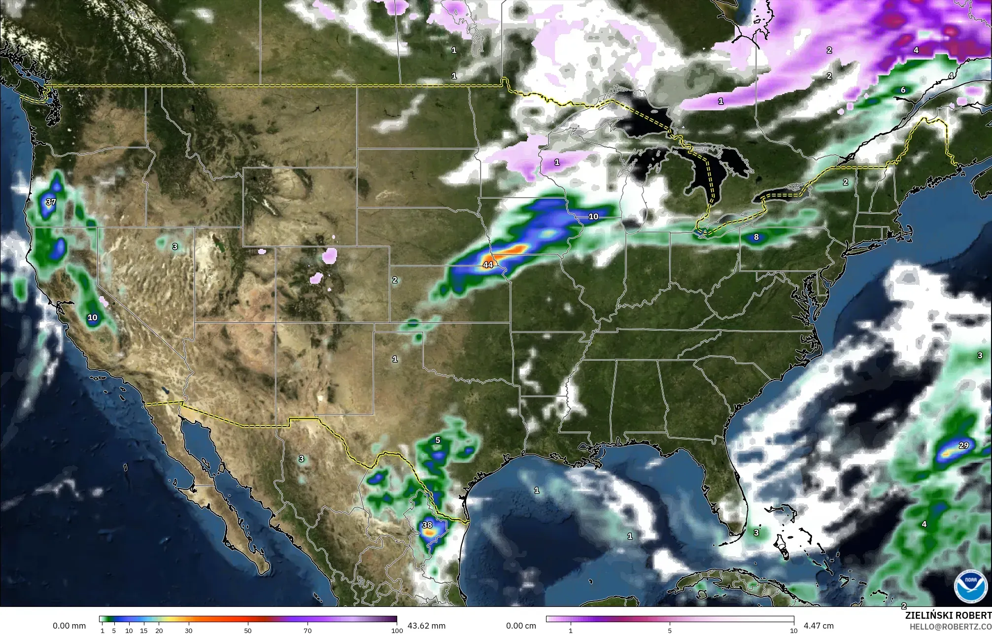 GFS model - Amerika Syarikat, Hujan, Awan dan Tekanan