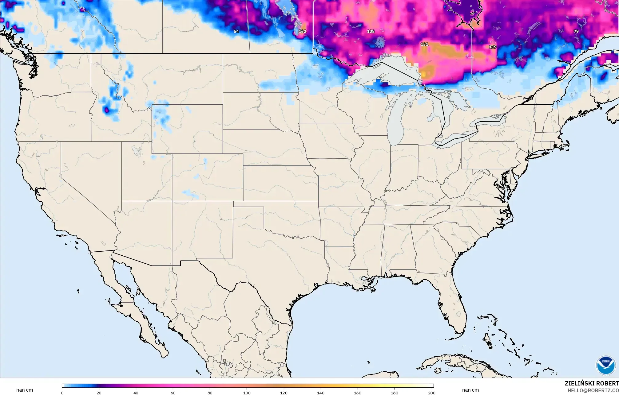 GFS model - Amerika Syarikat, Ketebalan Salji