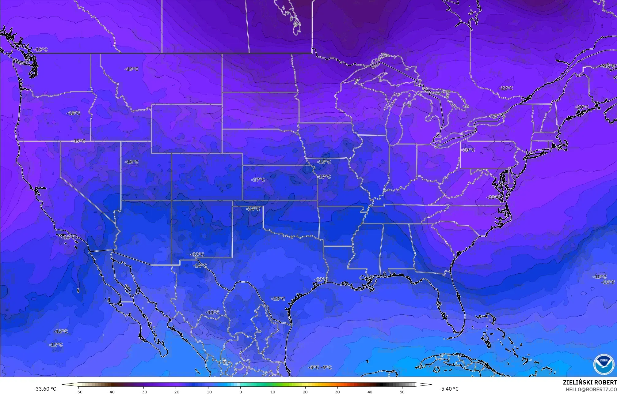 GFS model - Amerika Syarikat, Suhu 500 hPa