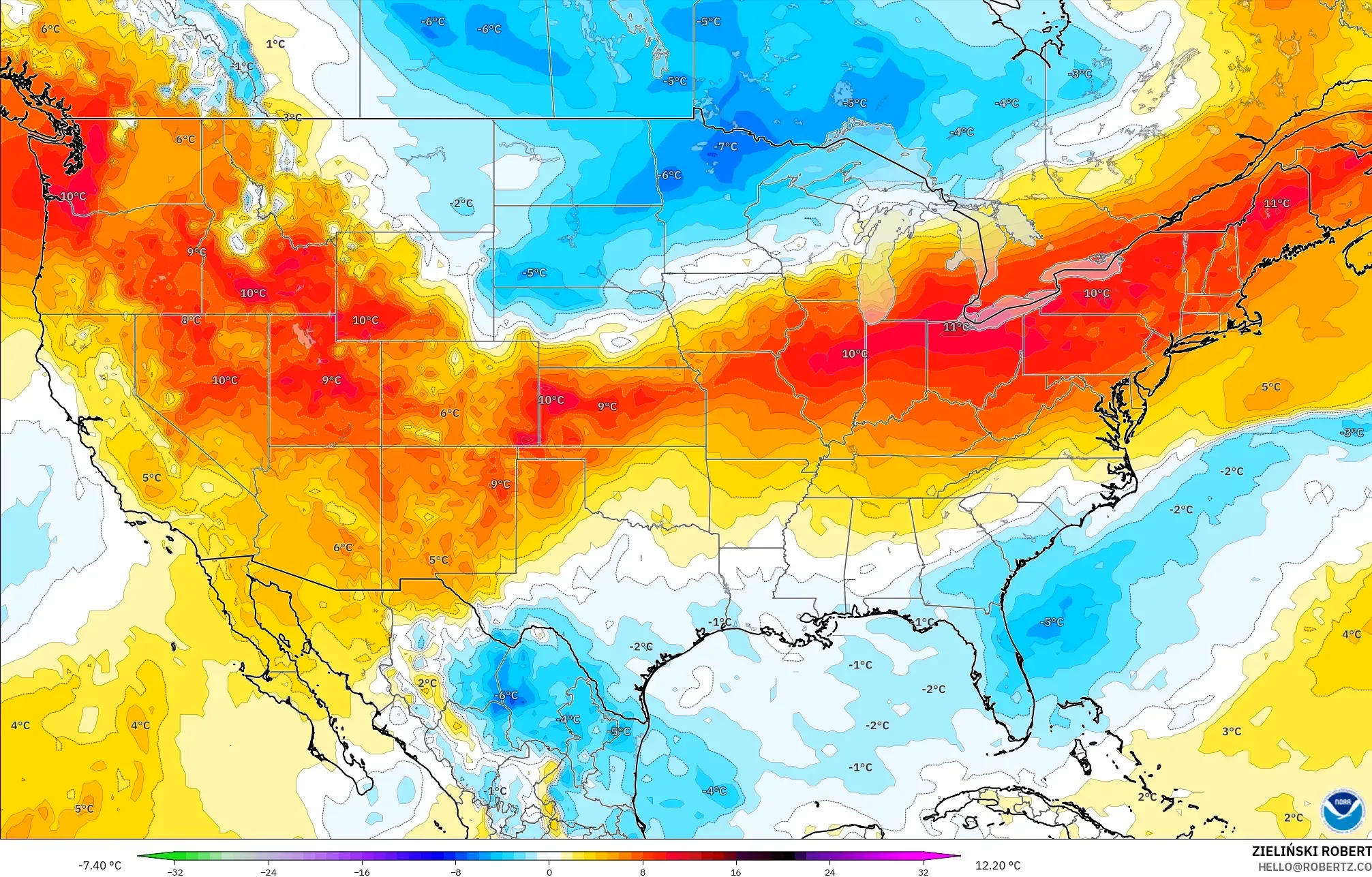 GFS model - Amerika Syarikat, Anomali Suhu 850 hPa