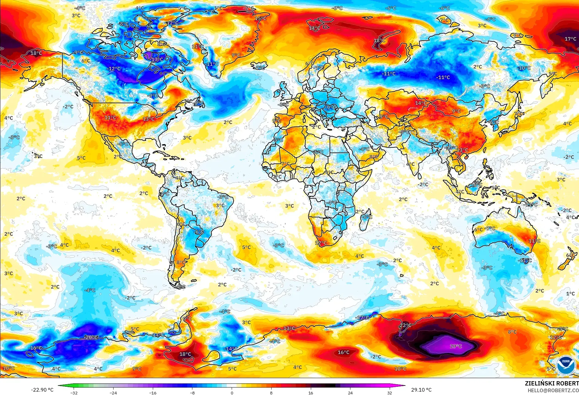 GFS model - Dunia, Anomali Suhu 2 m