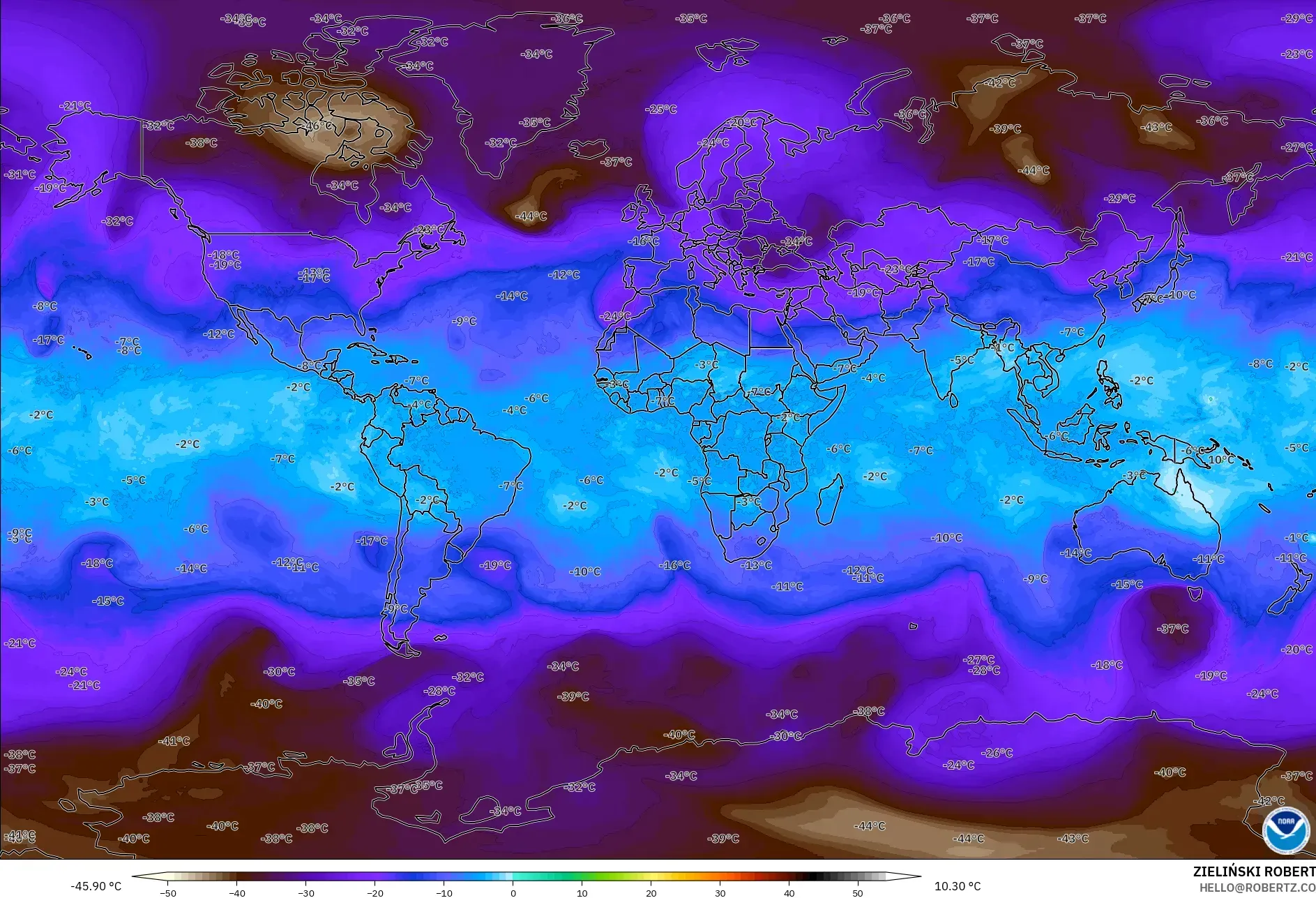 GFS model - Dunia, Suhu 500 hPa