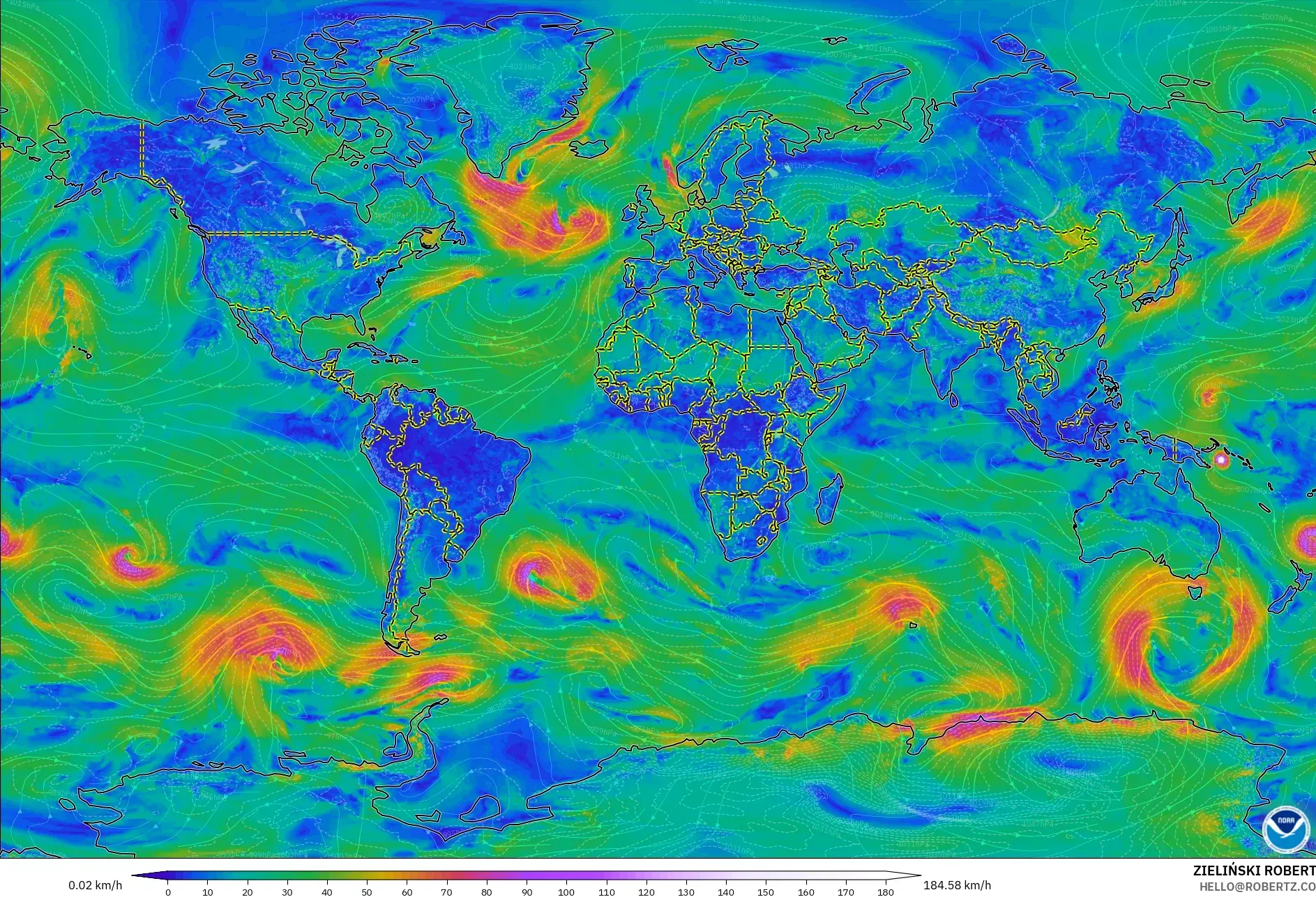 GFS model - Dunia, Angin 10 m