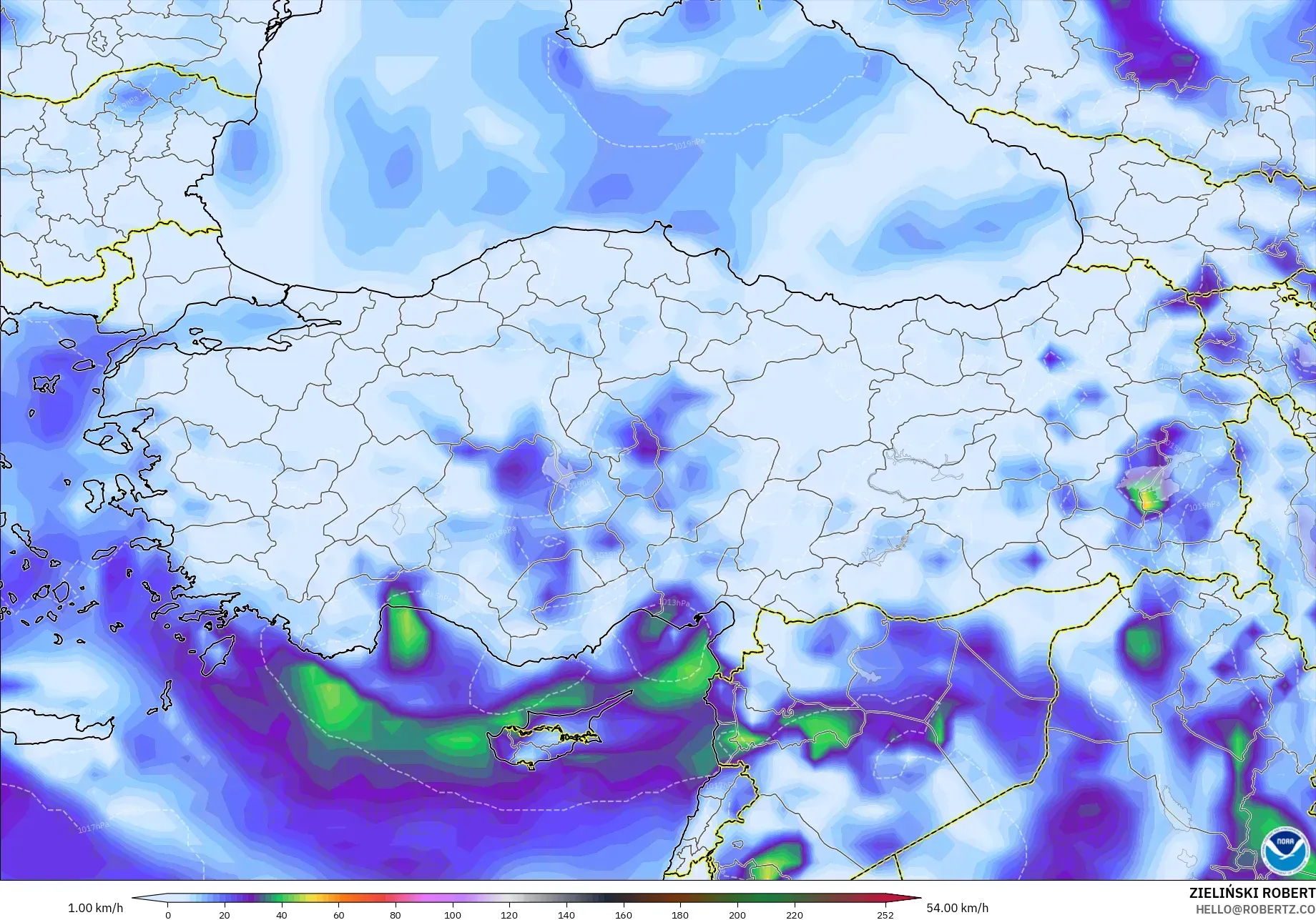 GFS model - Turkey, Wind Gusts
