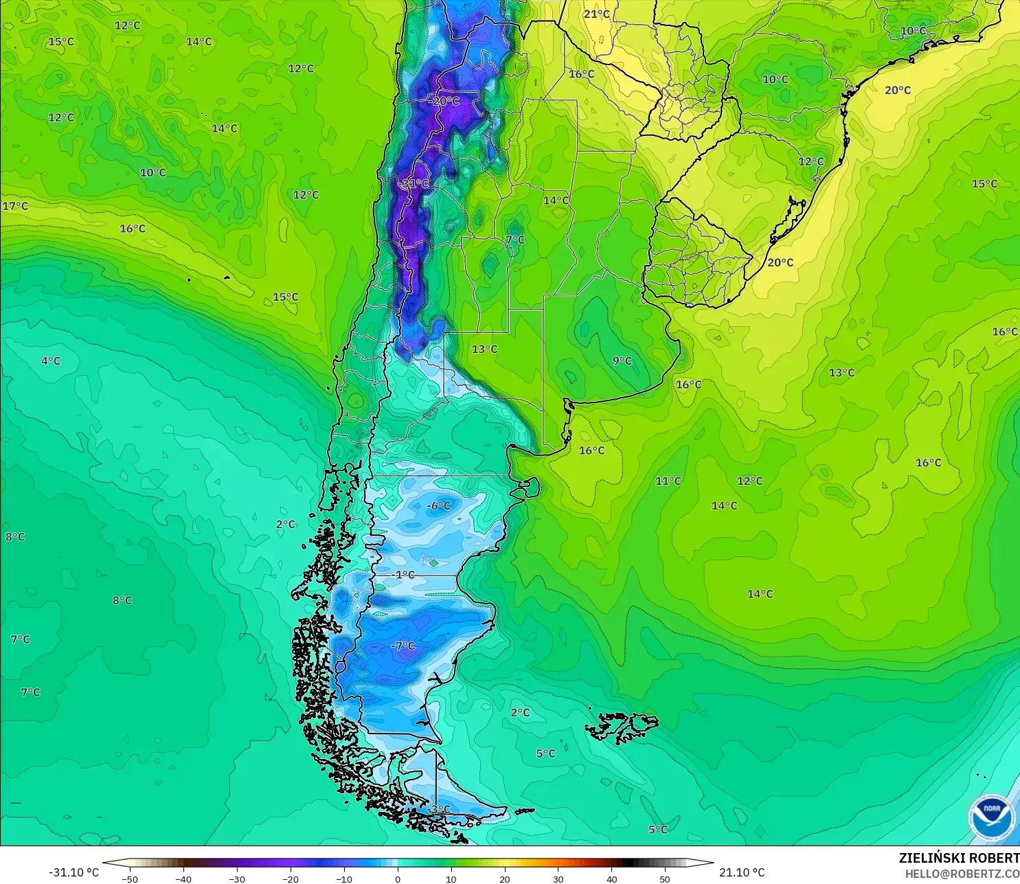 GFS model - Argentina, Titik Embun 2 m