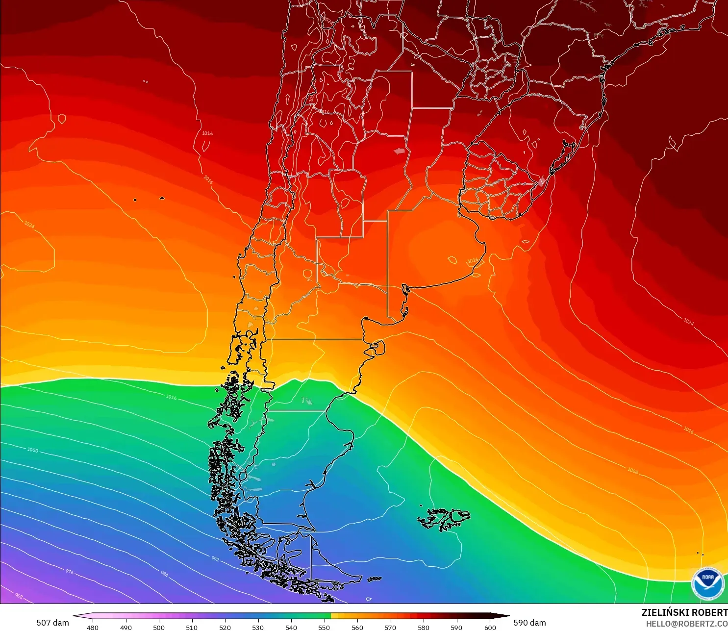 GFS model - Argentina, Ketinggian geopotensial pada 500 hPa