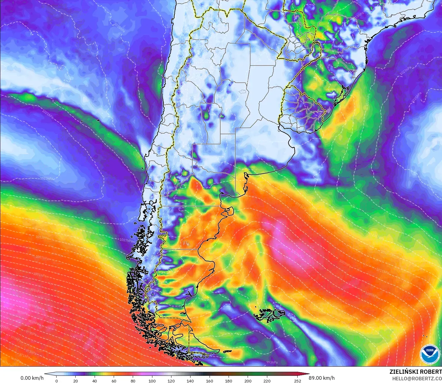 GFS model - Argentina, Puncak Hembusan