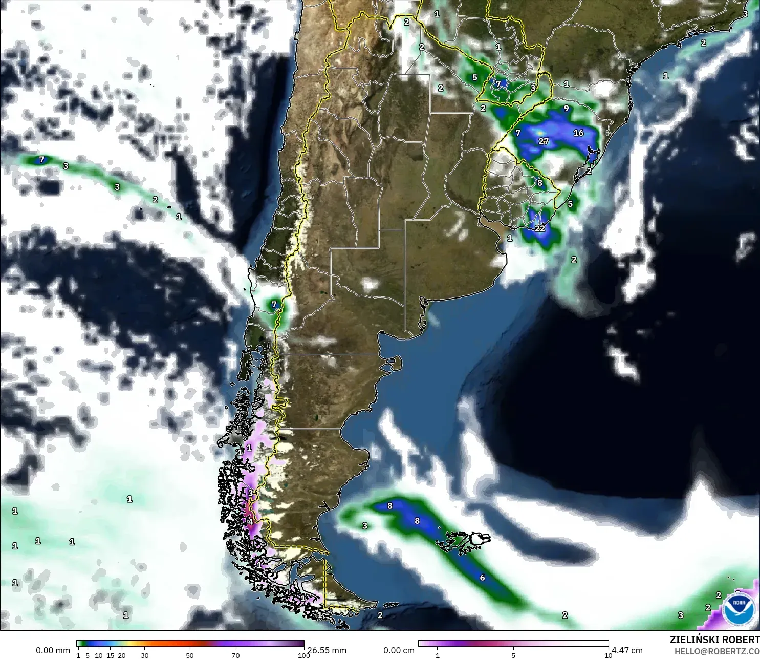 GFS model - Argentina, Curah Hujan, Awan, dan Tekanan