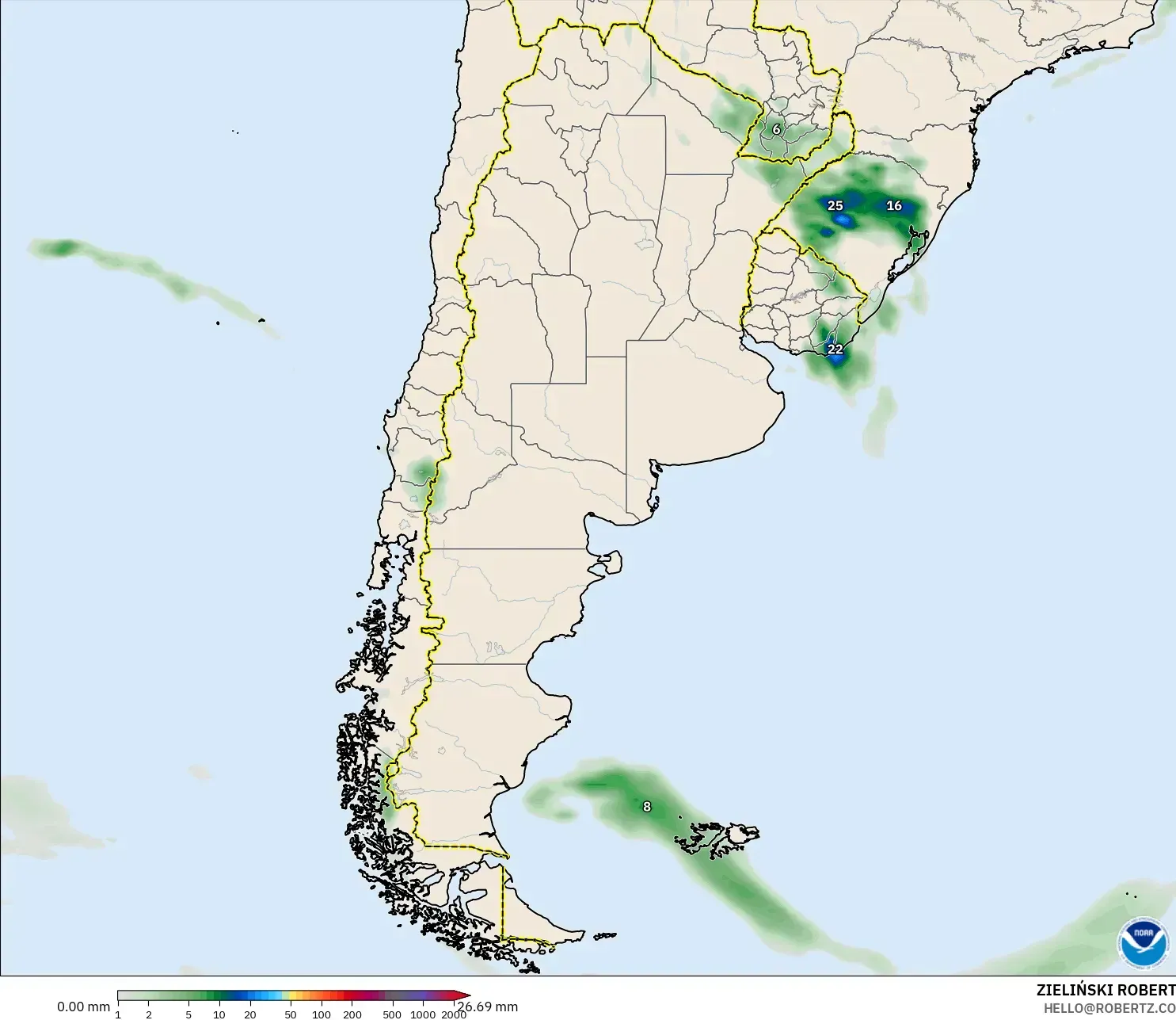 GFS model - Argentina, Akumulasi Curah Hujan