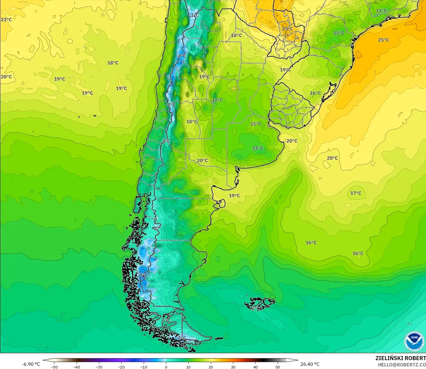 GFS model - Argentina, Suhu 2 m