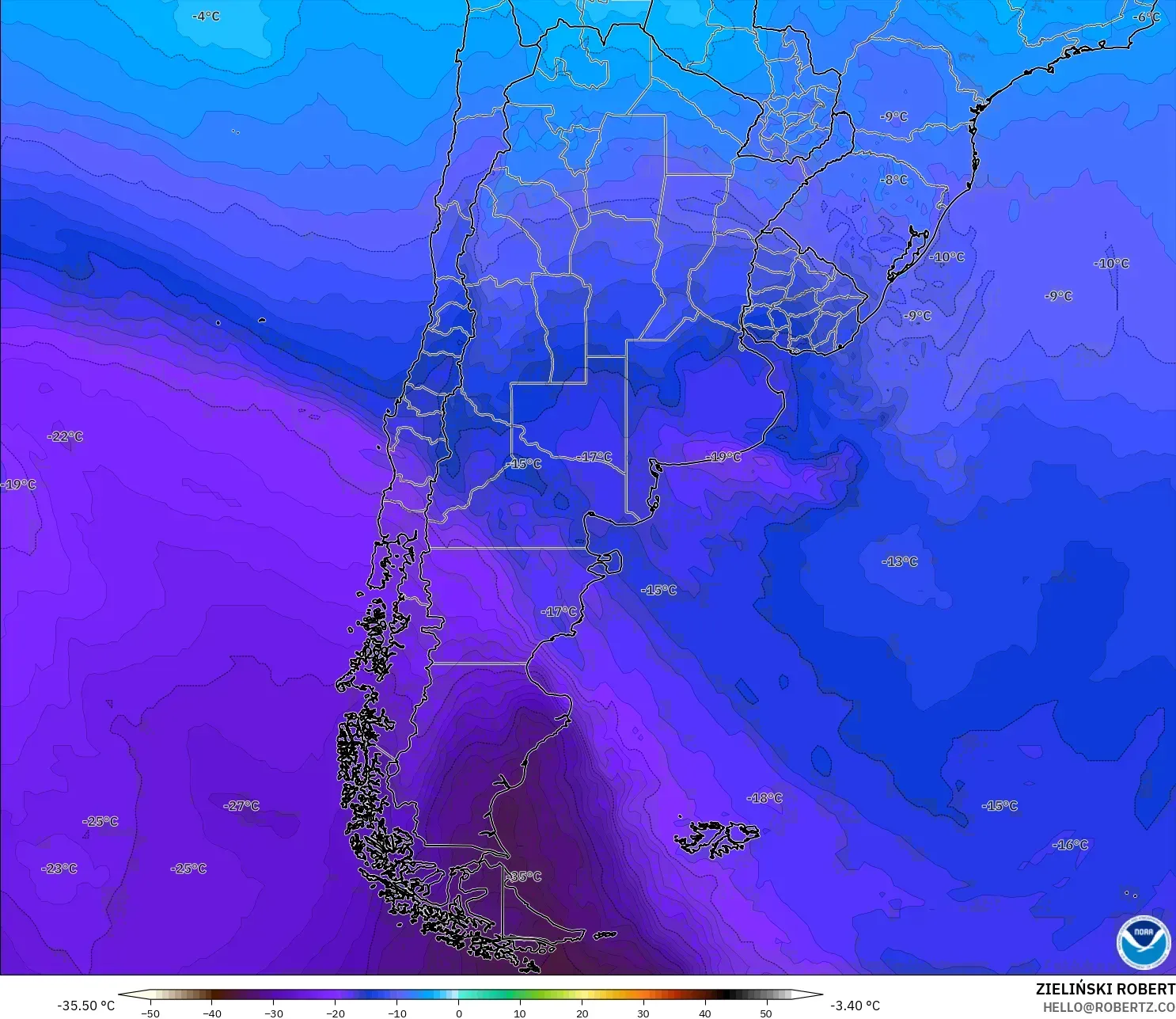 GFS model - Argentina, Suhu 500 hPa