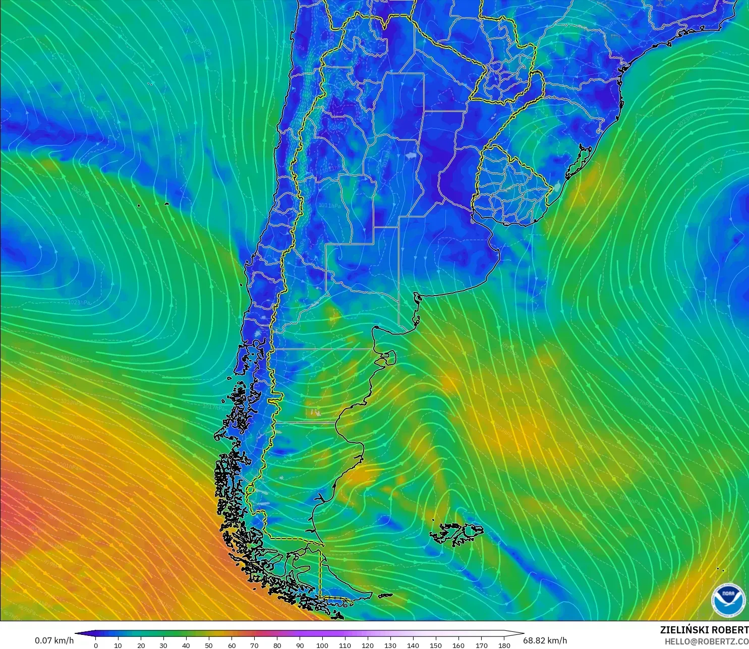 GFS model - Argentina, Angin 10 m