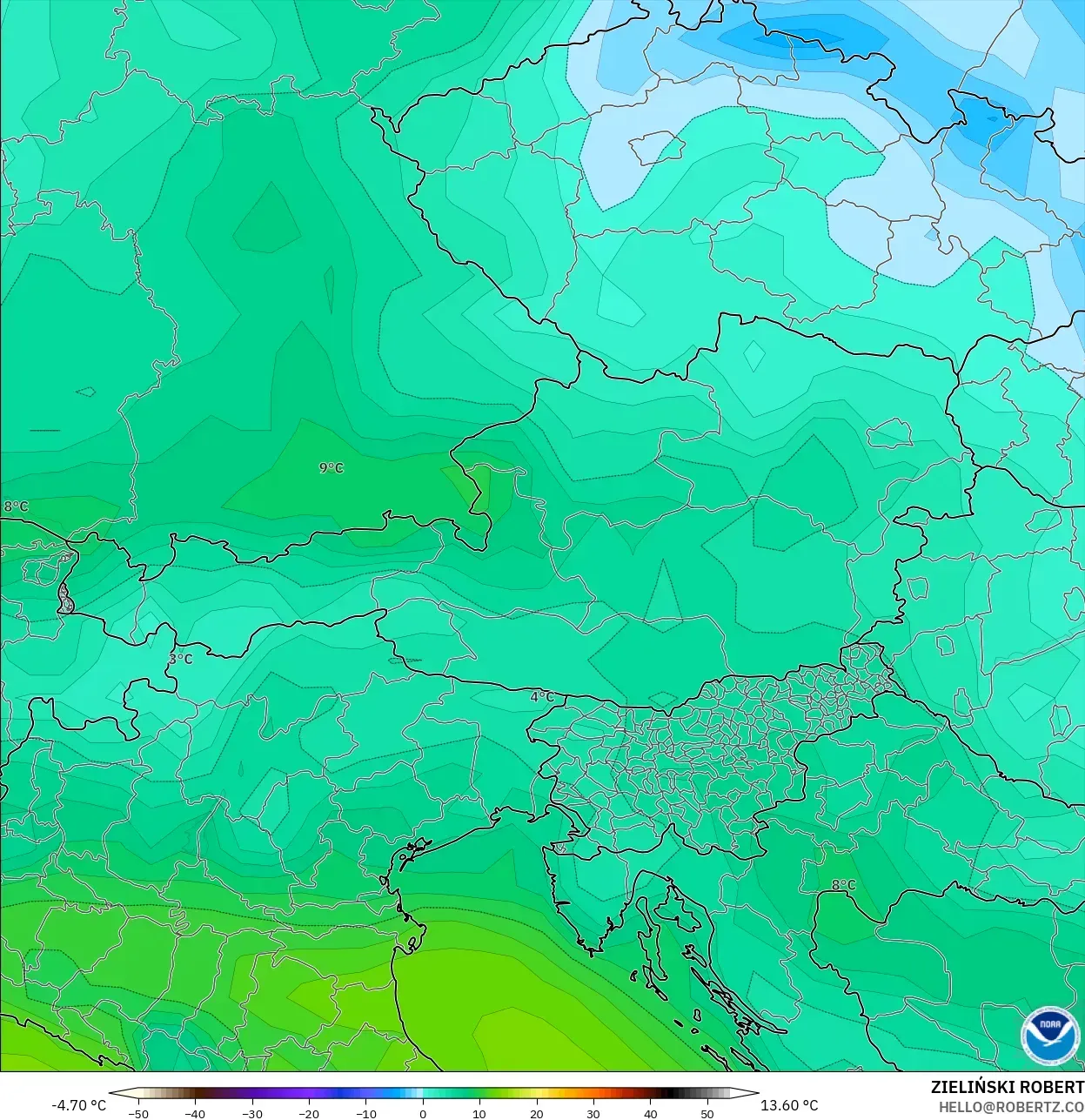 GFS model - Austria, Titik Embun 2 m