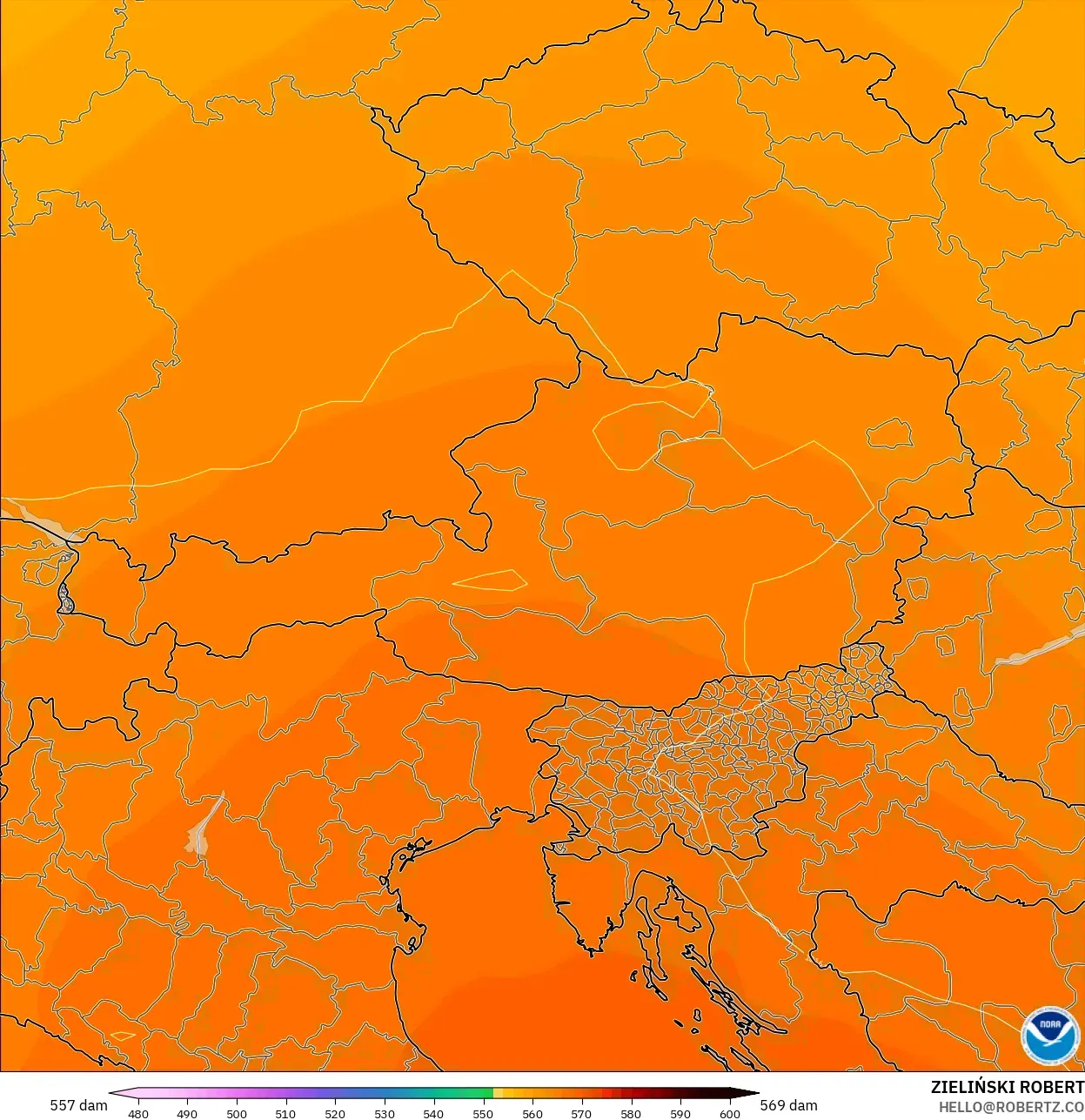 GFS model - Austria, Ketinggian geopotensial pada 500 hPa