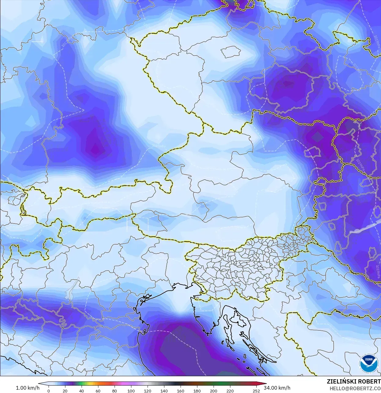 GFS model - Austria, Hembusan Angin