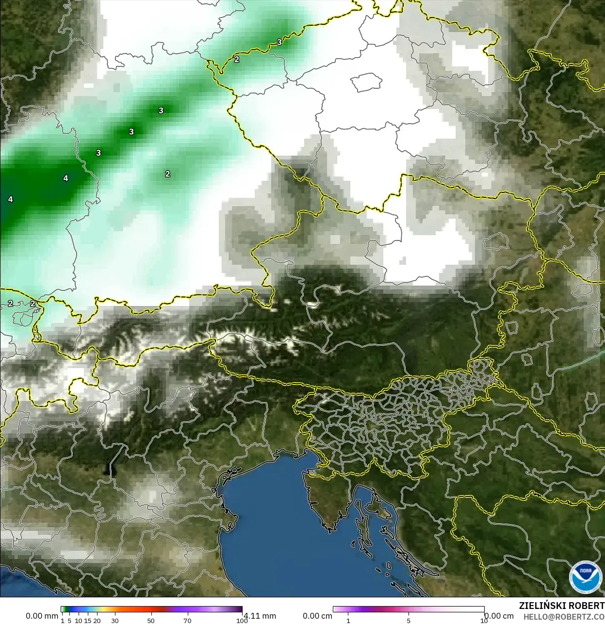 GFS model - Austria, Curah Hujan, Awan, dan Tekanan