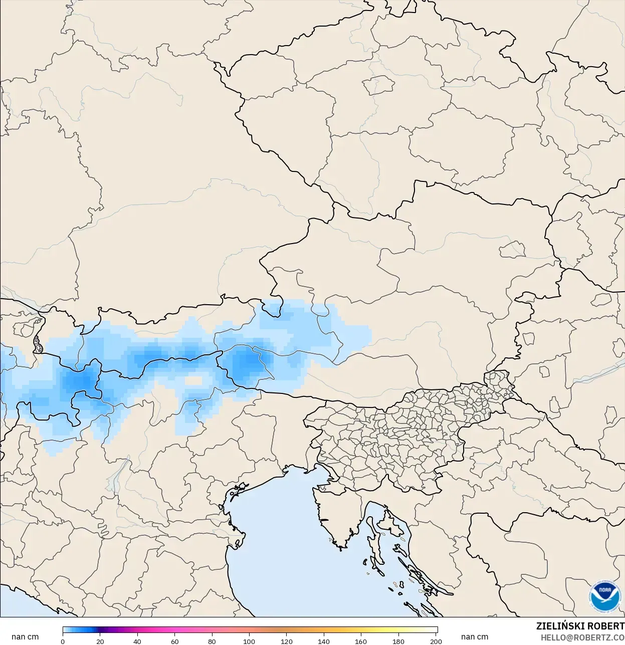 GFS model - Austria, Kedalaman Salju