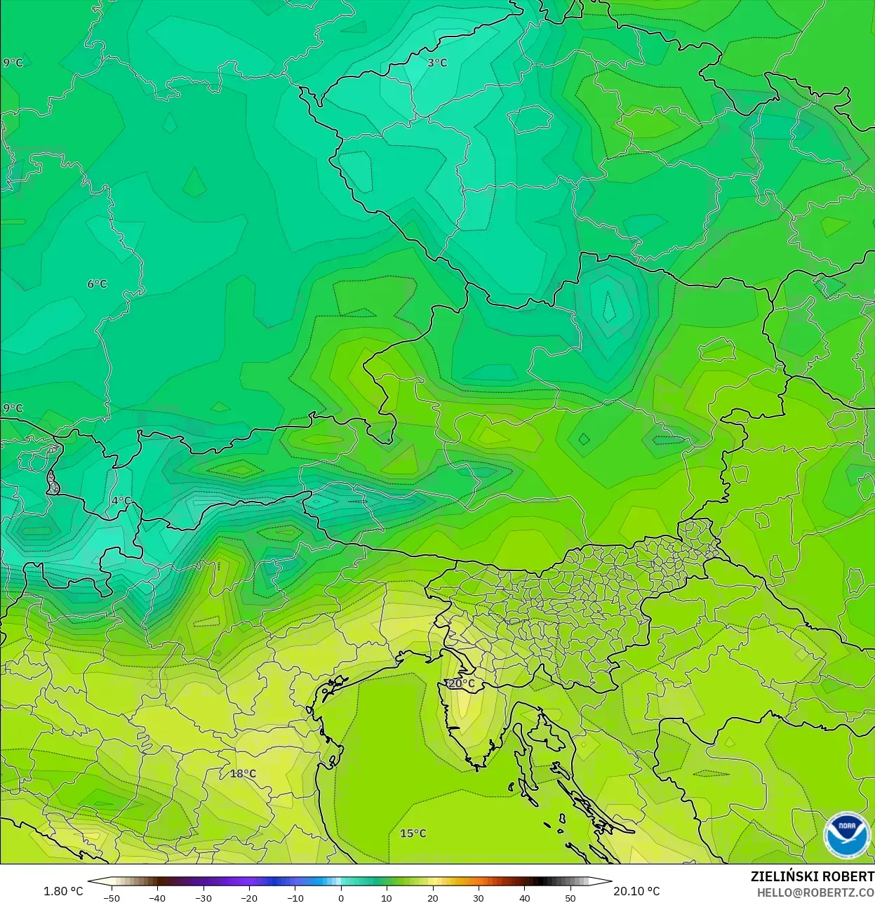 GFS model - Austria, Suhu 2 m