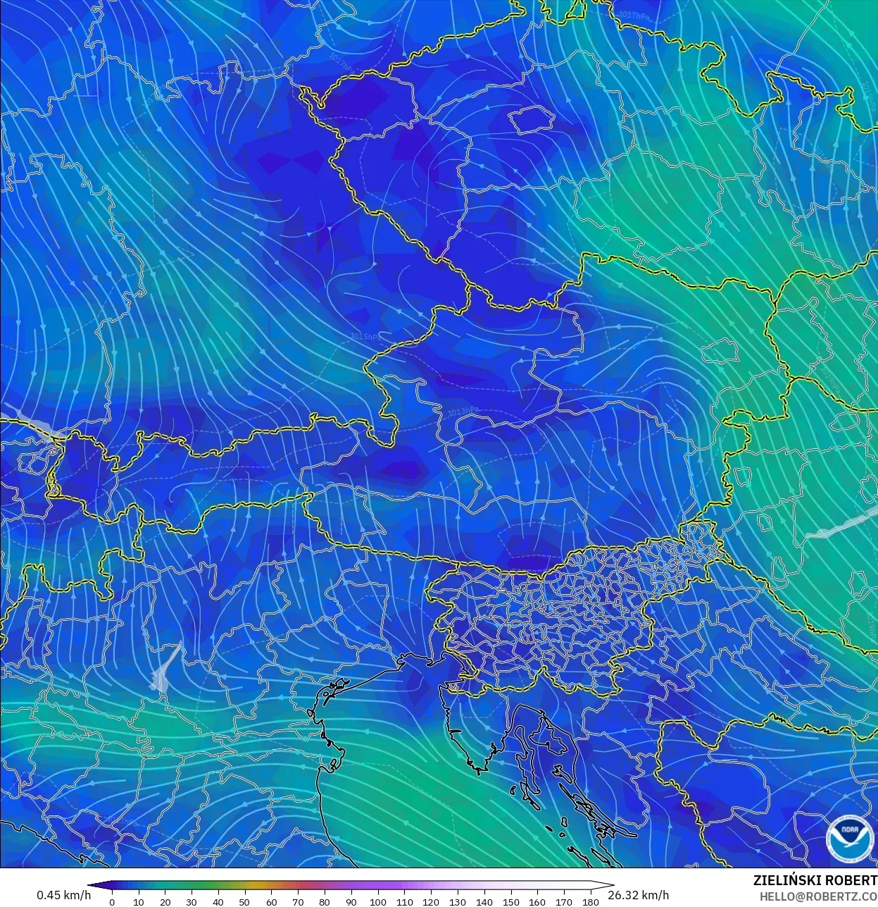 GFS model - Austria, Angin 10 m