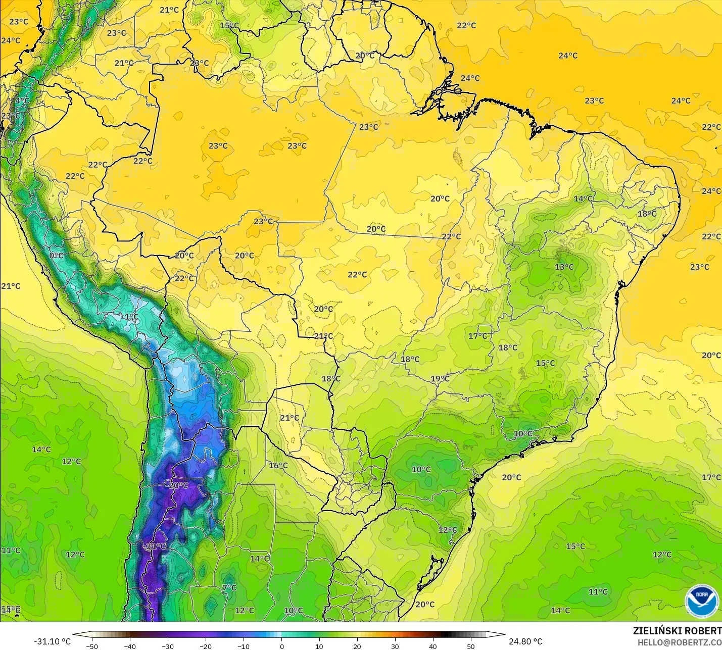 GFS model - Brasil, Titik Embun 2 m