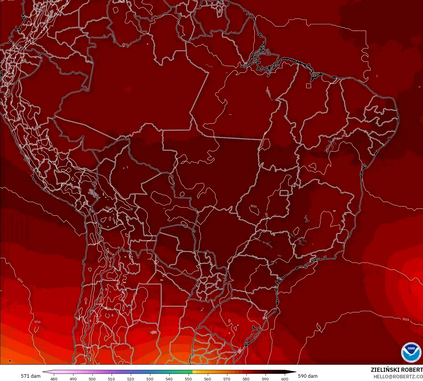 GFS model - Brasil, Ketinggian geopotensial pada 500 hPa
